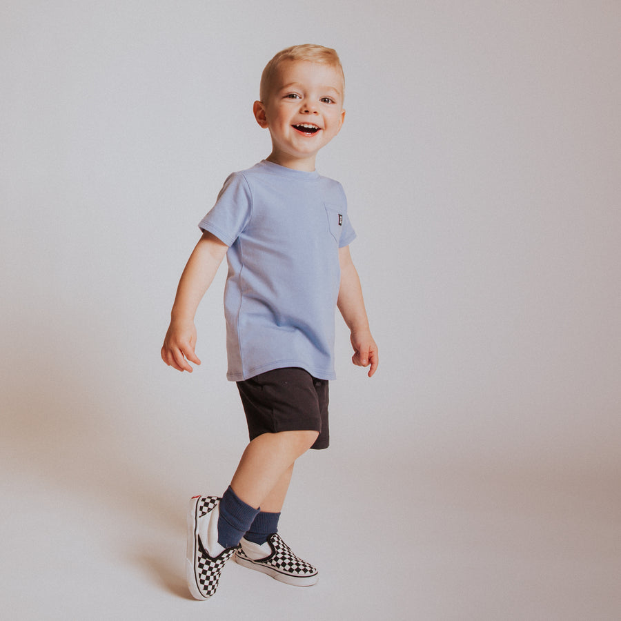 Essentials Short Sleeve Chest Pocket Rounded Kids Tee - 'Brunnera Blue'
