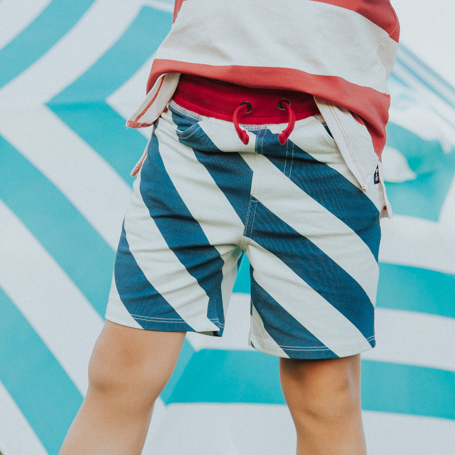 Kids Shorts - Blue & White Diagonal Stripes
