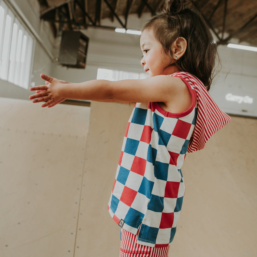 Kids Hooded Tank - 'Red White Blue Check'