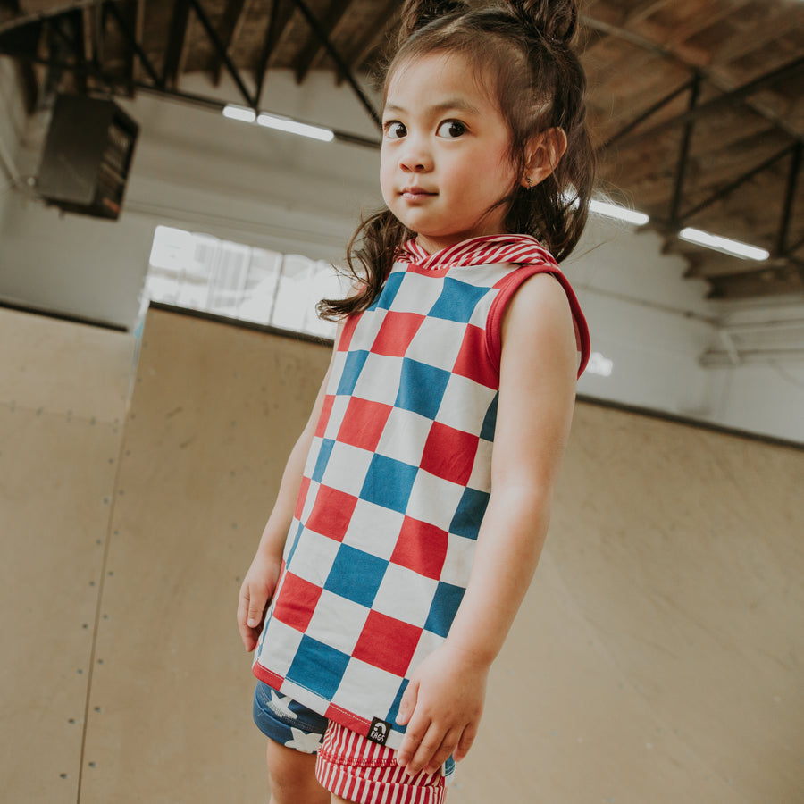 Kids Hooded Tank - 'Red White Blue Check (FINAL SALE)'