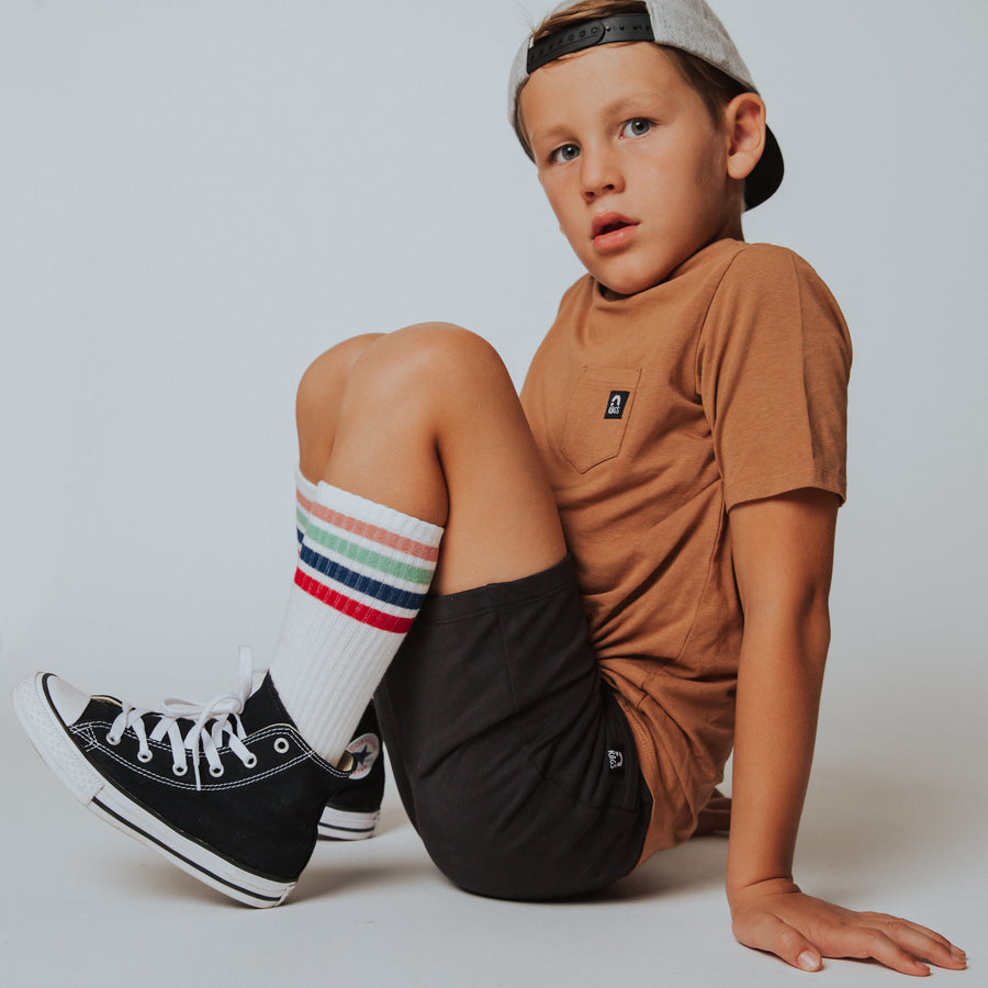 Essentials Short Sleeve Chest Pocket Rounded Kids Tee - 'Camel'