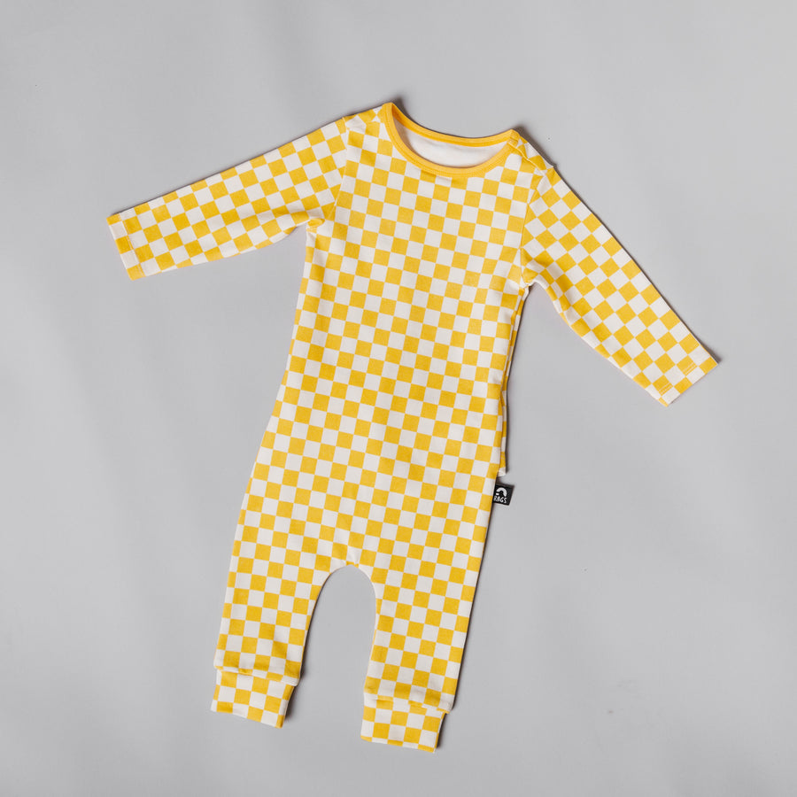 Peekabooty™ Infant Rag Romper - Yellow Check