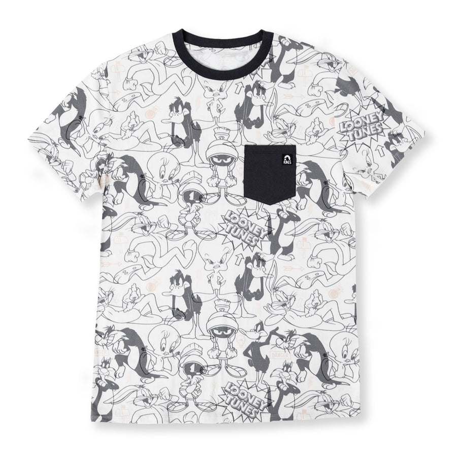 Men's Short Sleeve Pocket Tee - 'Looney Tunes Characters (FINAL SALE)' - Black & White - Looney Tunes Warner Bros. Collection from RAGS