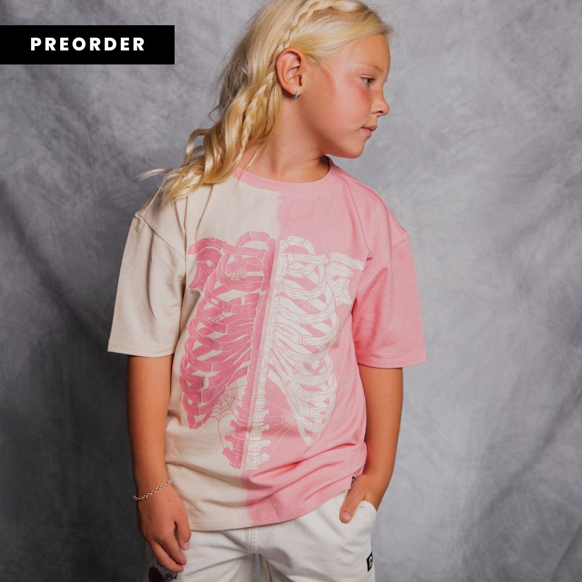 ***PREORDER*** Short Sleeve Kids Tee - 'Skelly' - Pink & White