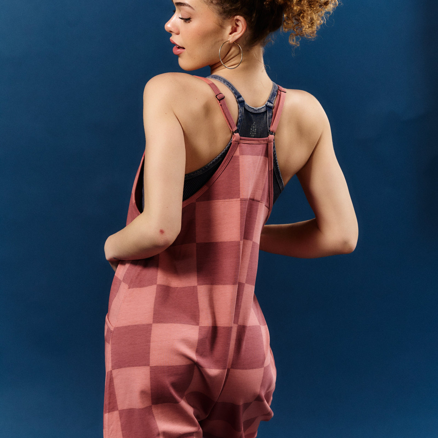 Women's Tank Romper - Pink Check