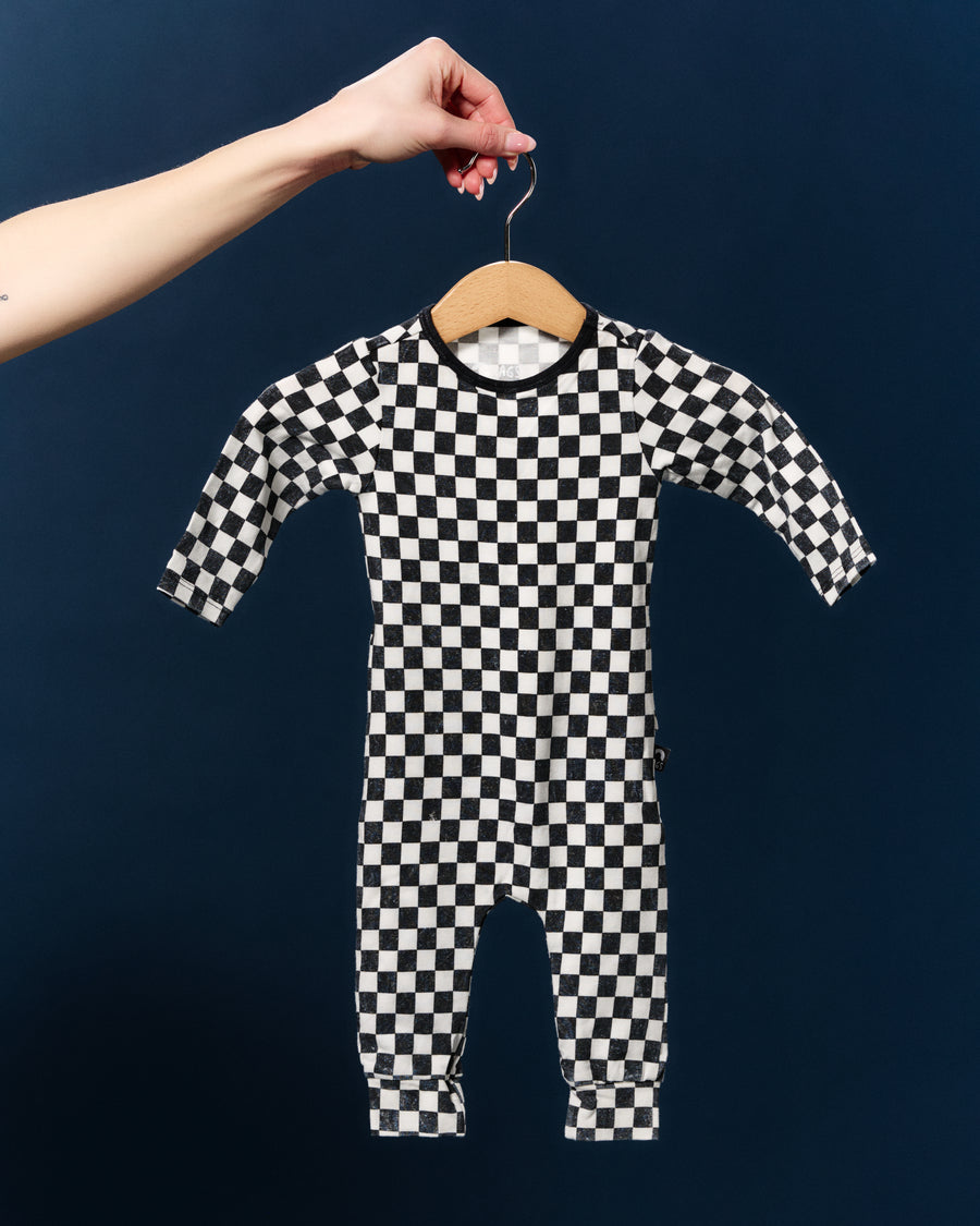 Infant Peekabooty™ Rag Romper - Black & White Check