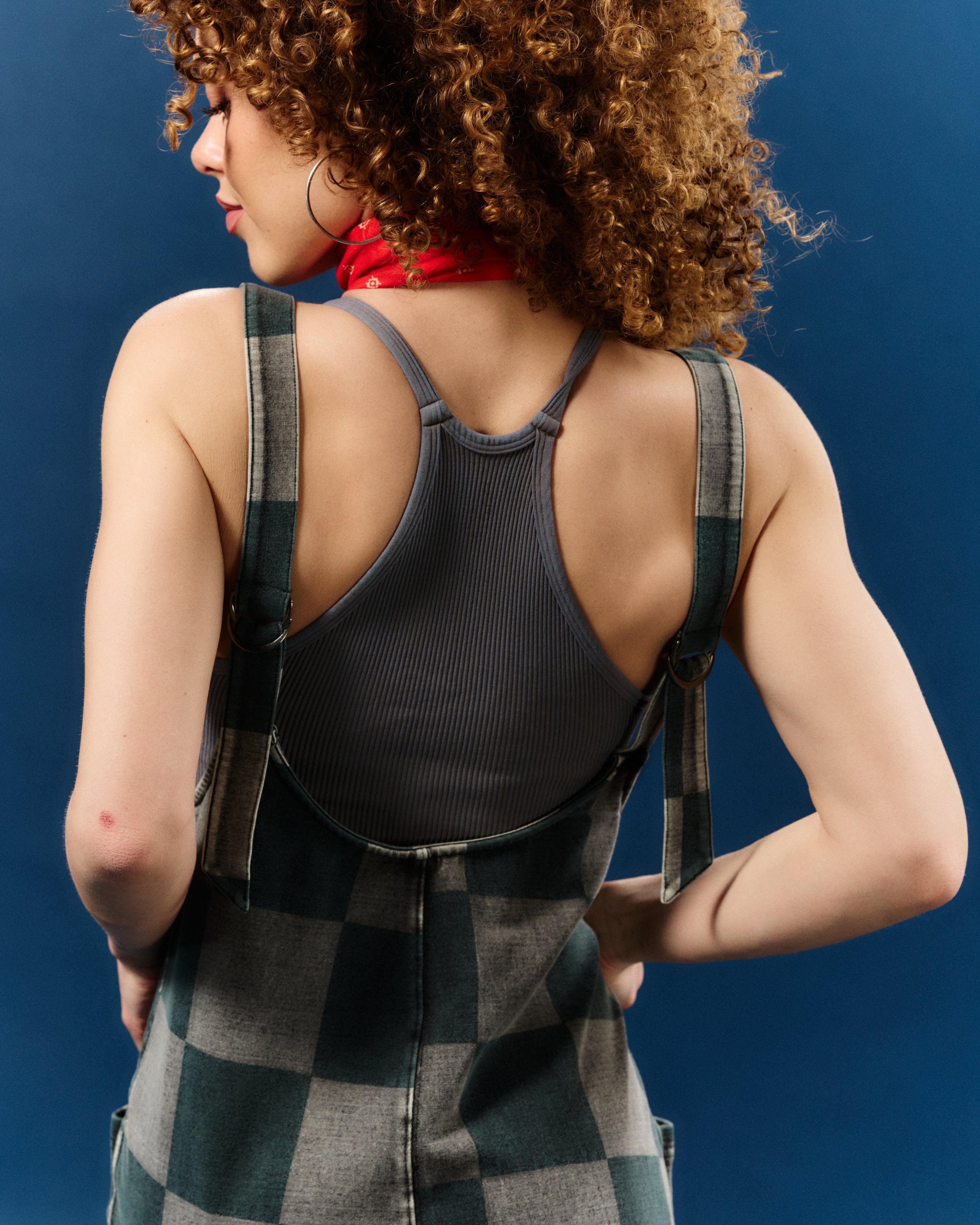 Adult Overall Shortie - Black Denim Check