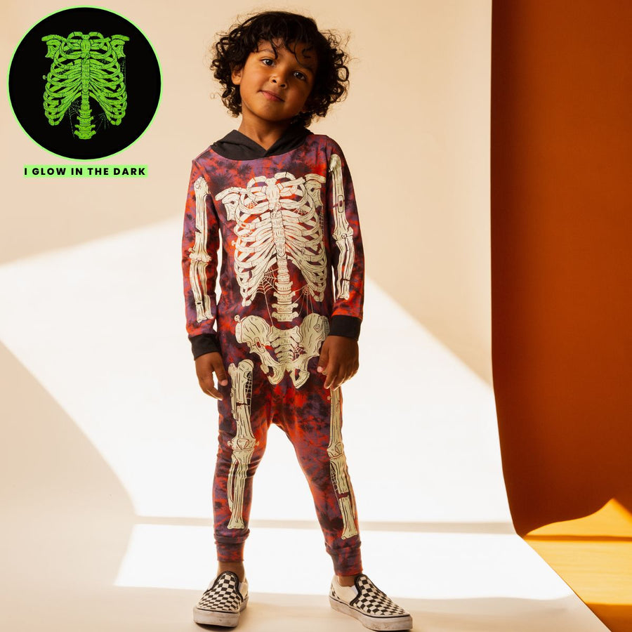 Long Sleeve Hooded Rag Romper - 'Full Body Skelly (FINAL SALE)' - RAGS Halloween Collection