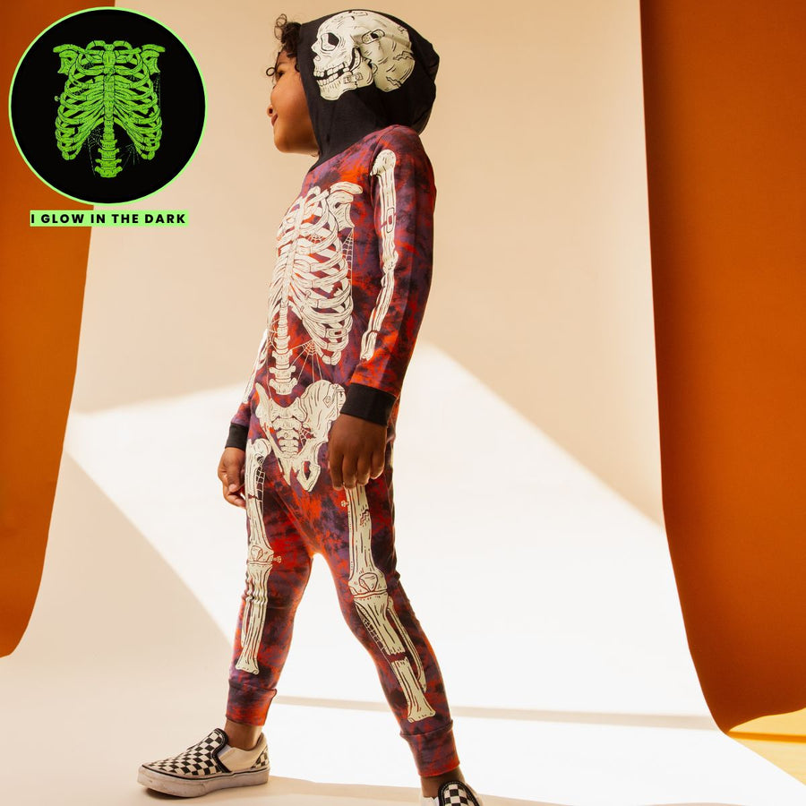 Long Sleeve Hooded Rag Romper - 'Full Body Skelly (FINAL SALE)' - RAGS Halloween Collection