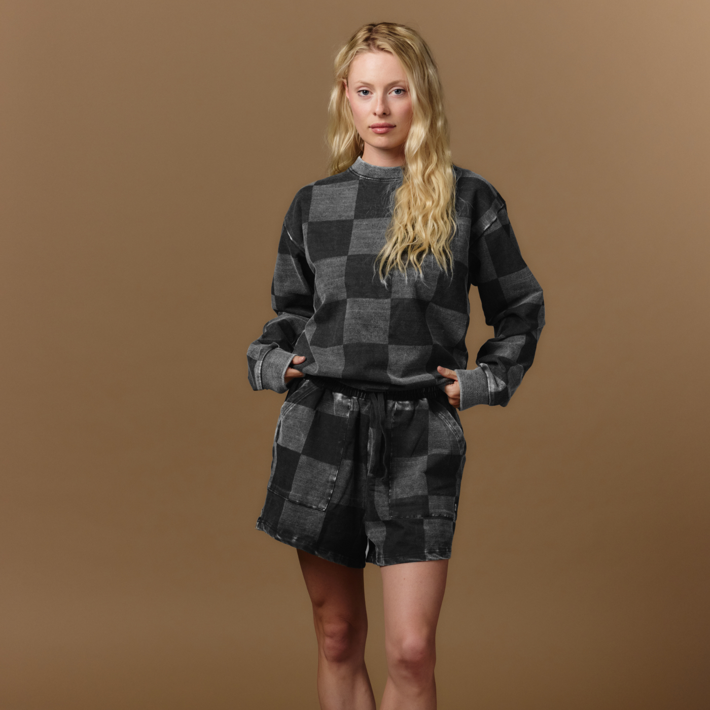 Adult Shorts - Black Denim Check