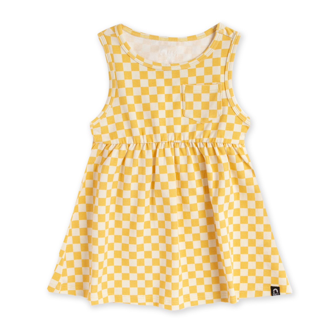 Essentials Tank With Chest Pocket Dress - 'Yellow Checker'