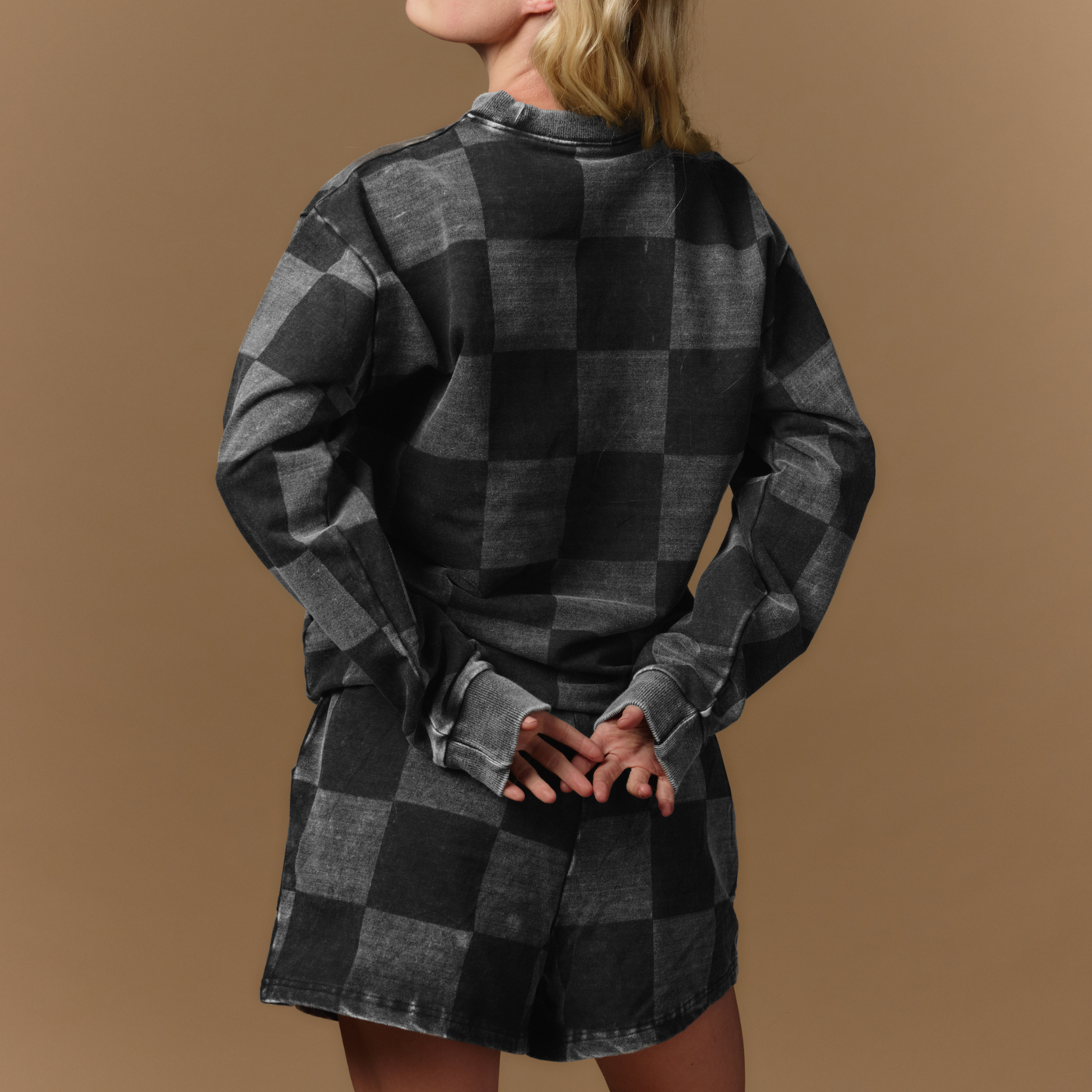 Adult Unisex Crewneck - Black Denim Check