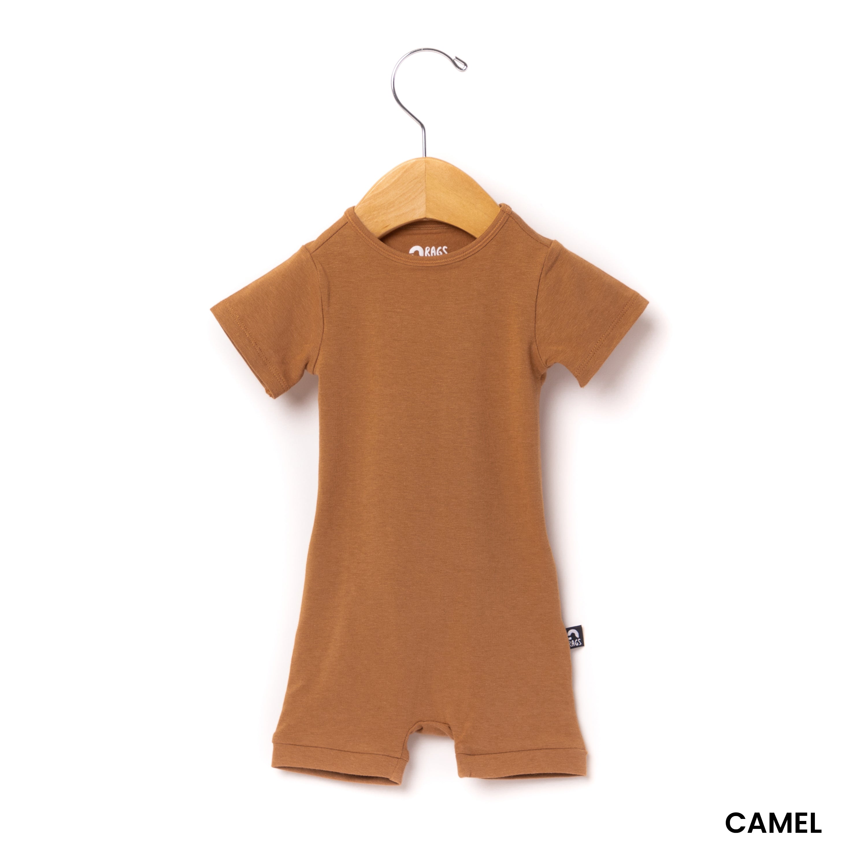 Essentials Infant Peekabooty™ Short Sleeve Short Rag Romper - 'Camel'
