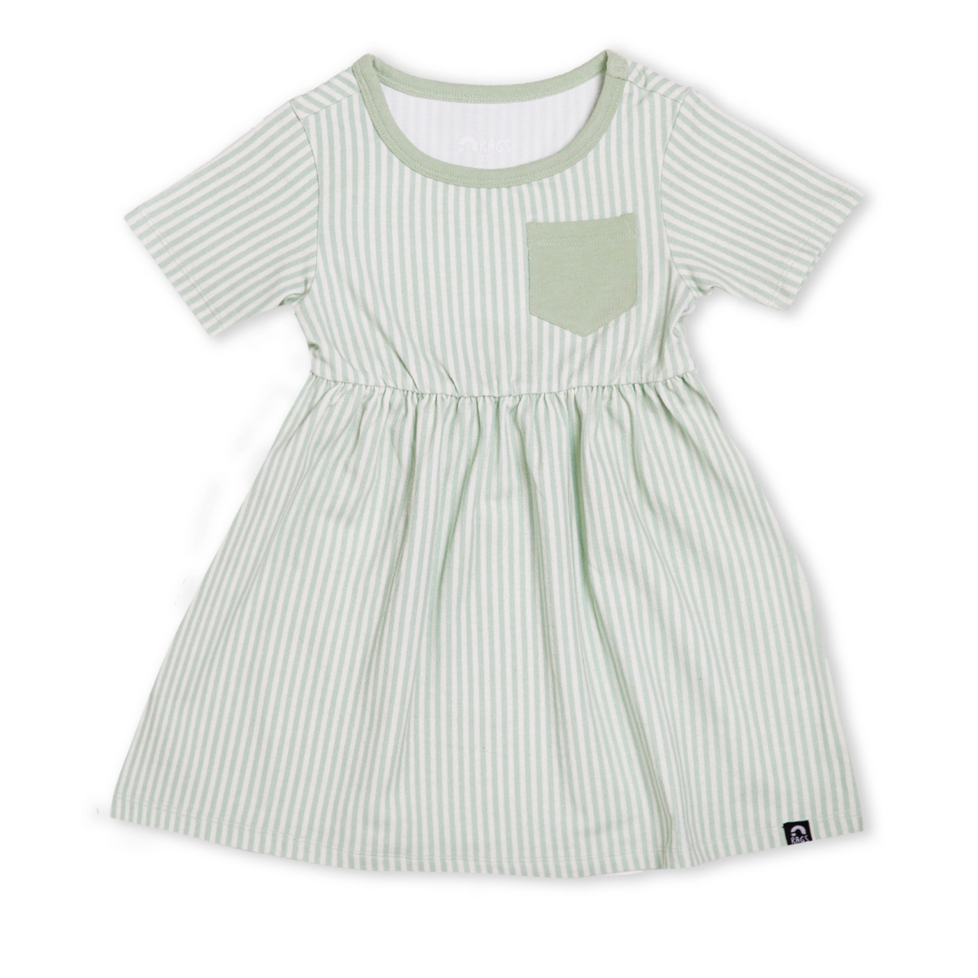 Essentials Short Sleeve with Chest Pocket Dress - 'Sage Stripe (FINAL SALE)'