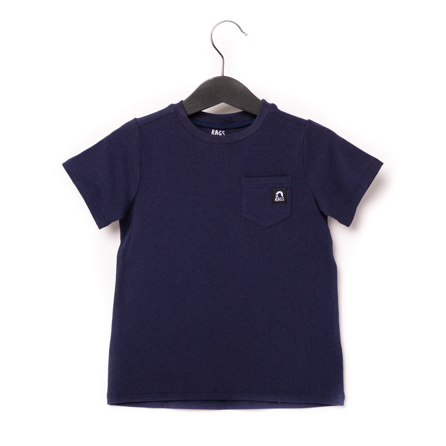 Essentials Short Sleeve Chest Pocket Rounded Kids Tee - 'Navy'