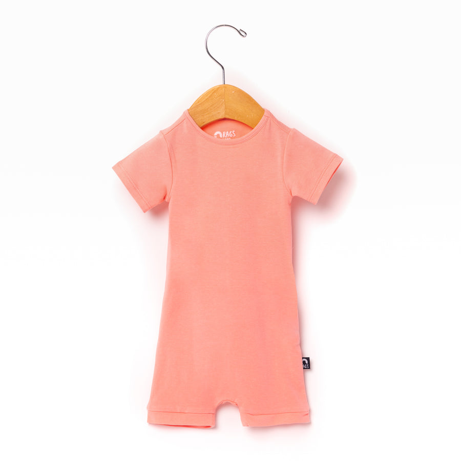 Essentials Infant Peekabooty™ Short Sleeve Short Rag Romper - 'Peach'