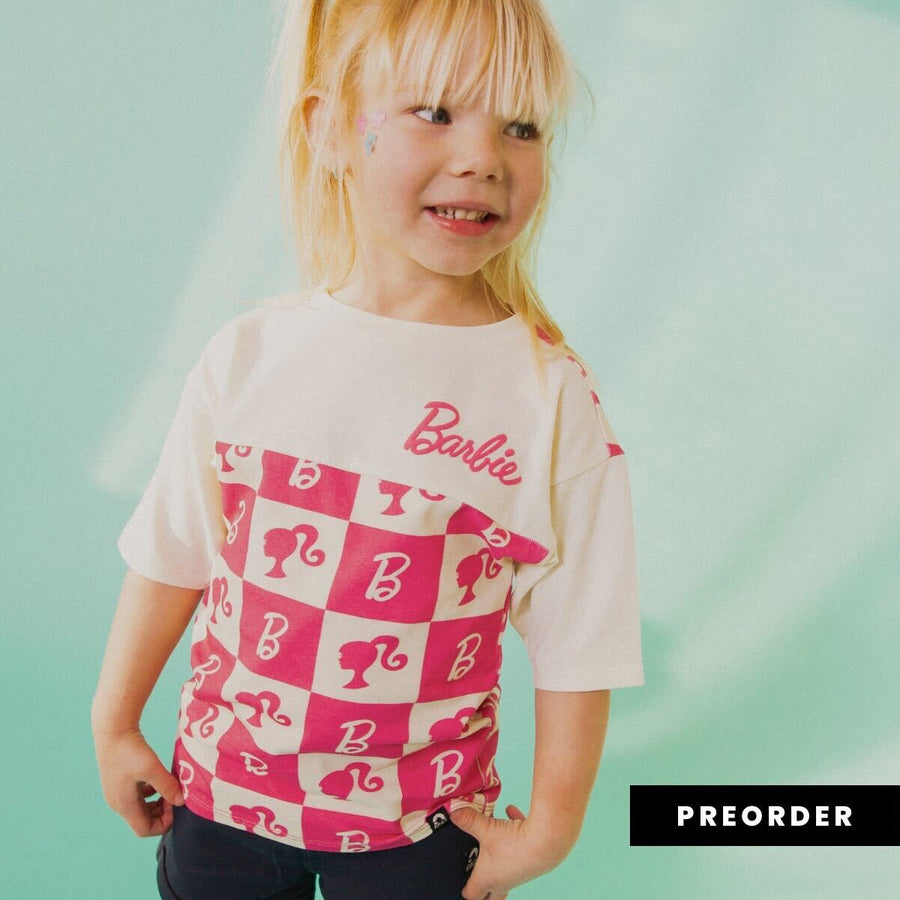 ***PREORDER*** Drop Shoulder Tee - Barbie Check PREORDER - Mattel Barbie Collection by RAGS