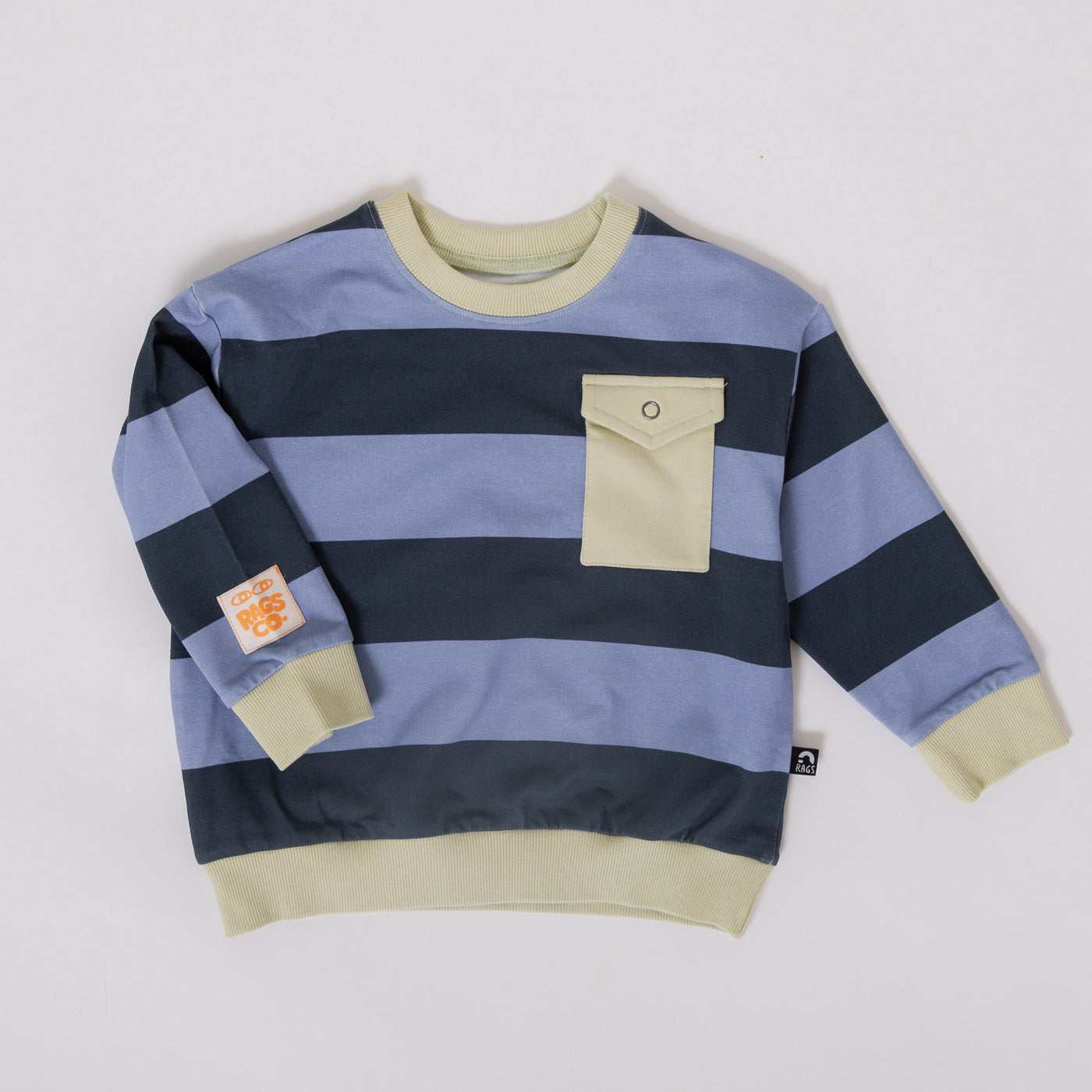 Drop Shoulder Crewneck - Blue Stripe