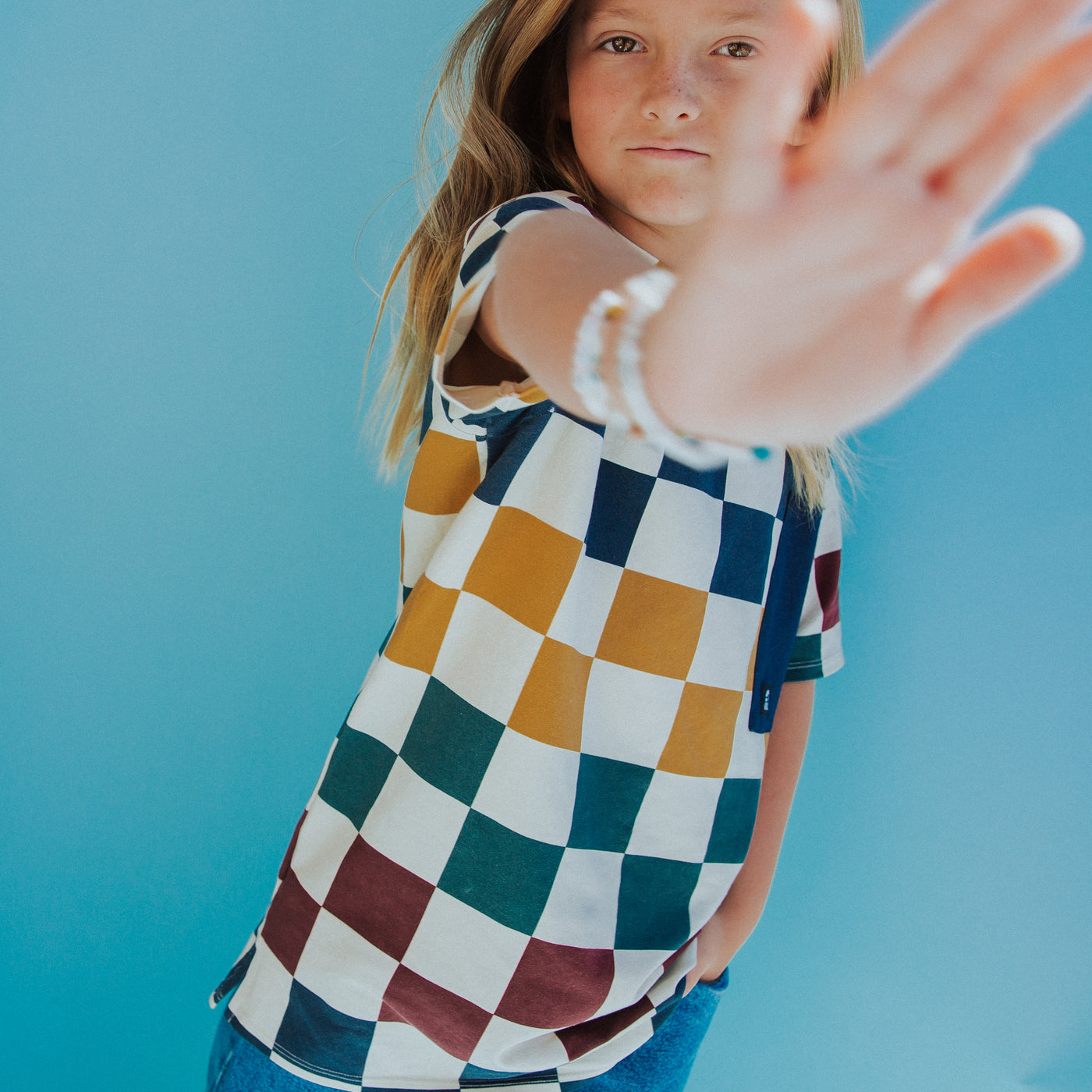 Short Sleeve Big Pocket Kids Tee - 'Fall Checker (FINAL SALE)'
