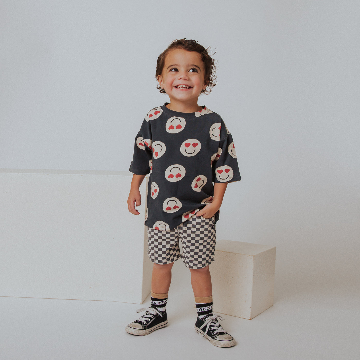 Drop Shoulder Kids Tee - Heart Smileys