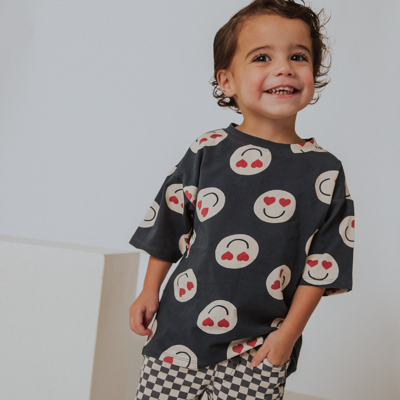 Drop Shoulder Kids Tee - Heart Smileys