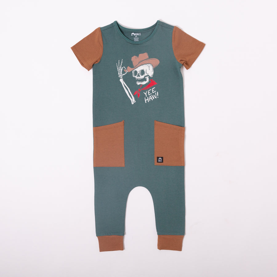 Rag Romper - Yee Haw in Silver Pine