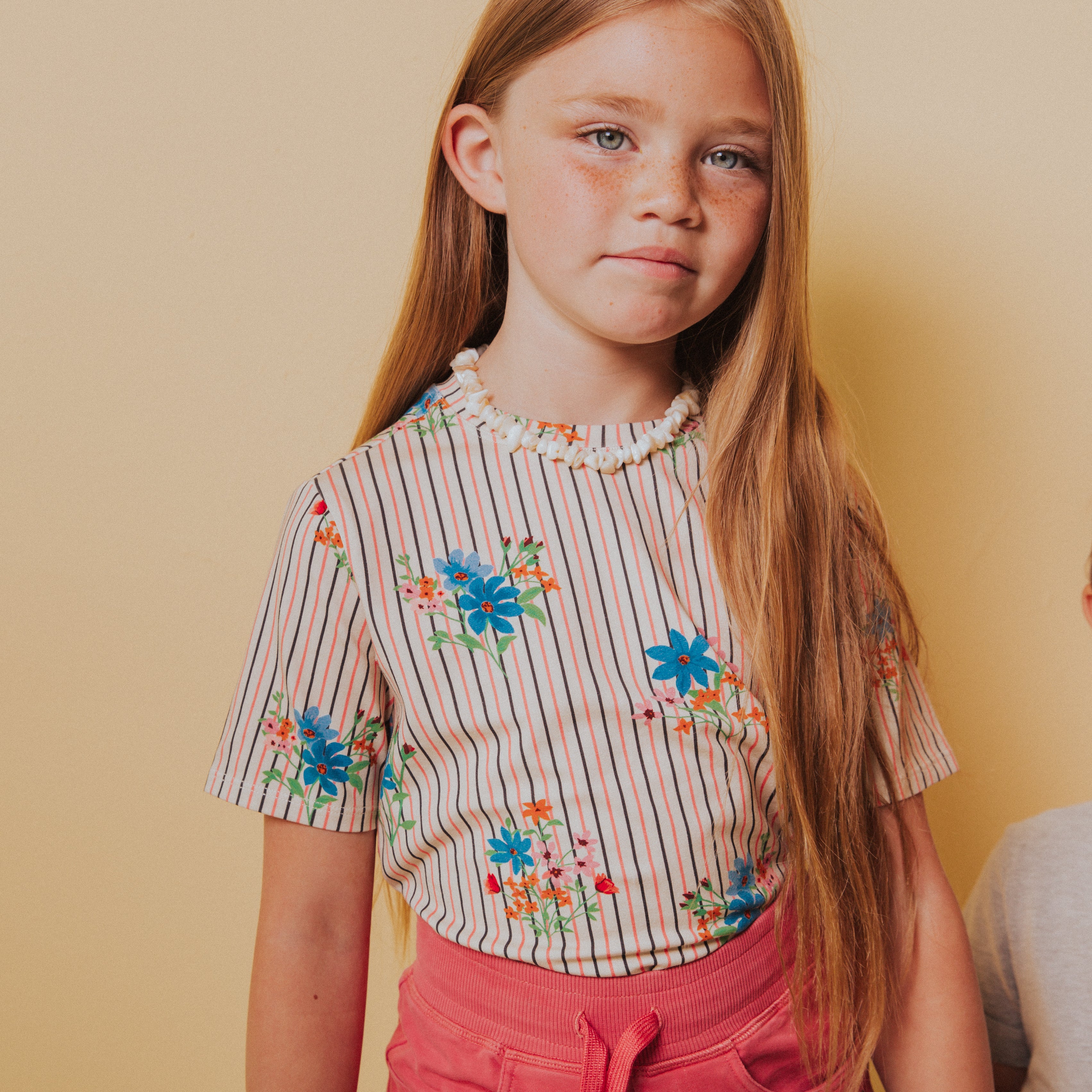 Short Sleeve Kids Tee - 'Pinstripe Floral (FINAL SALE)'