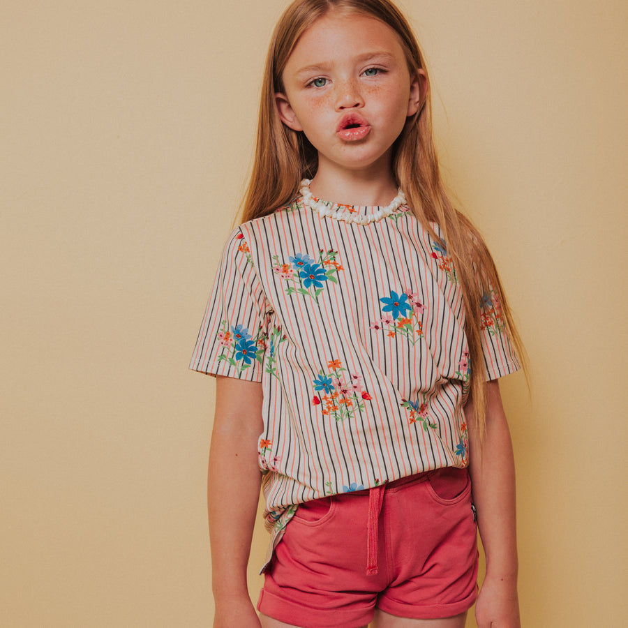 Short Sleeve Kids Tee - 'Pinstripe Floral'