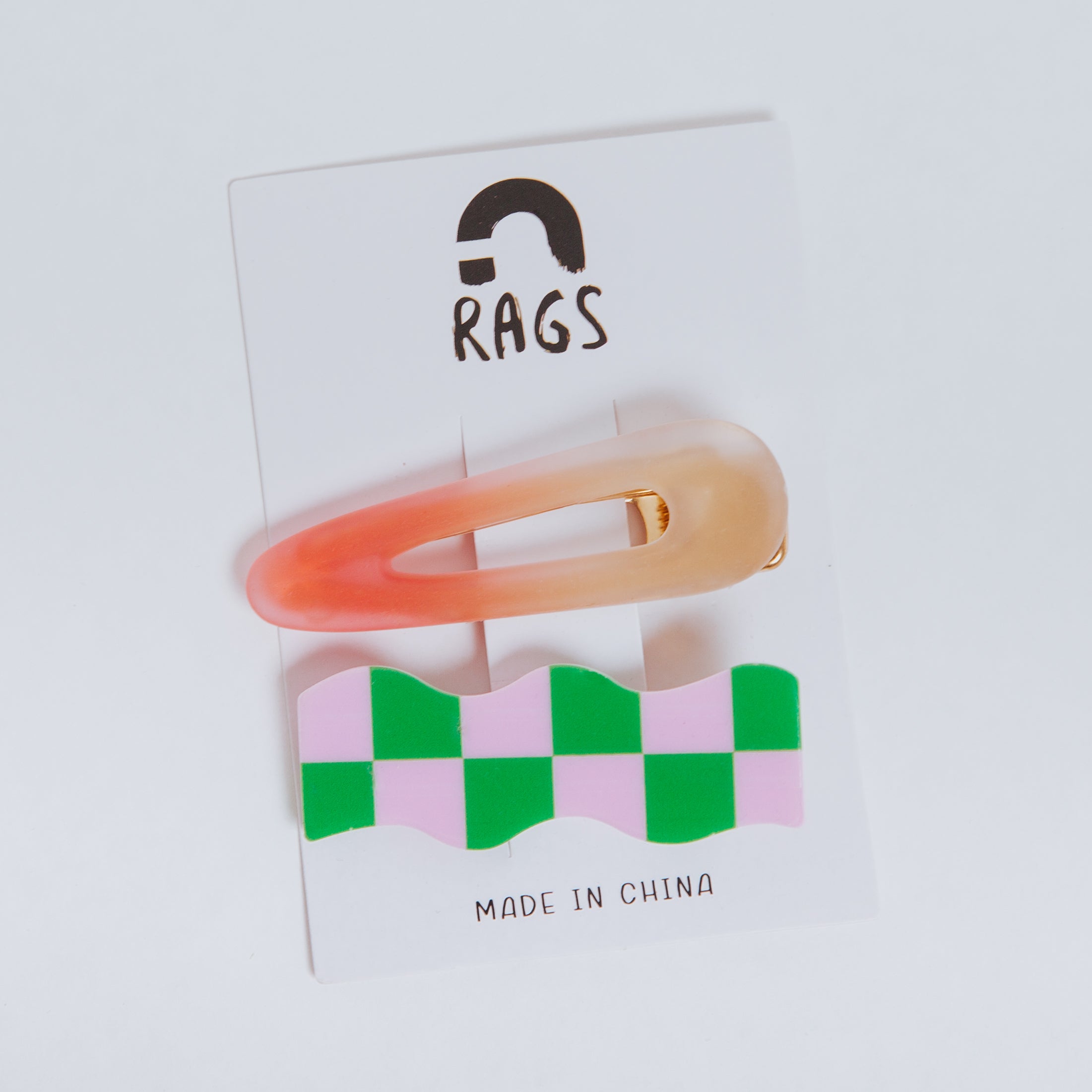 Hair Clips - 'Pink & Green Check'