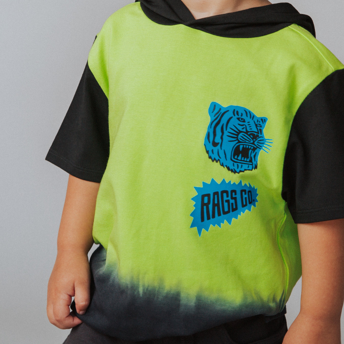 Drop Shoulder Hooded Kids Tee - 'Neon Tiger (FINAL SALE)'
