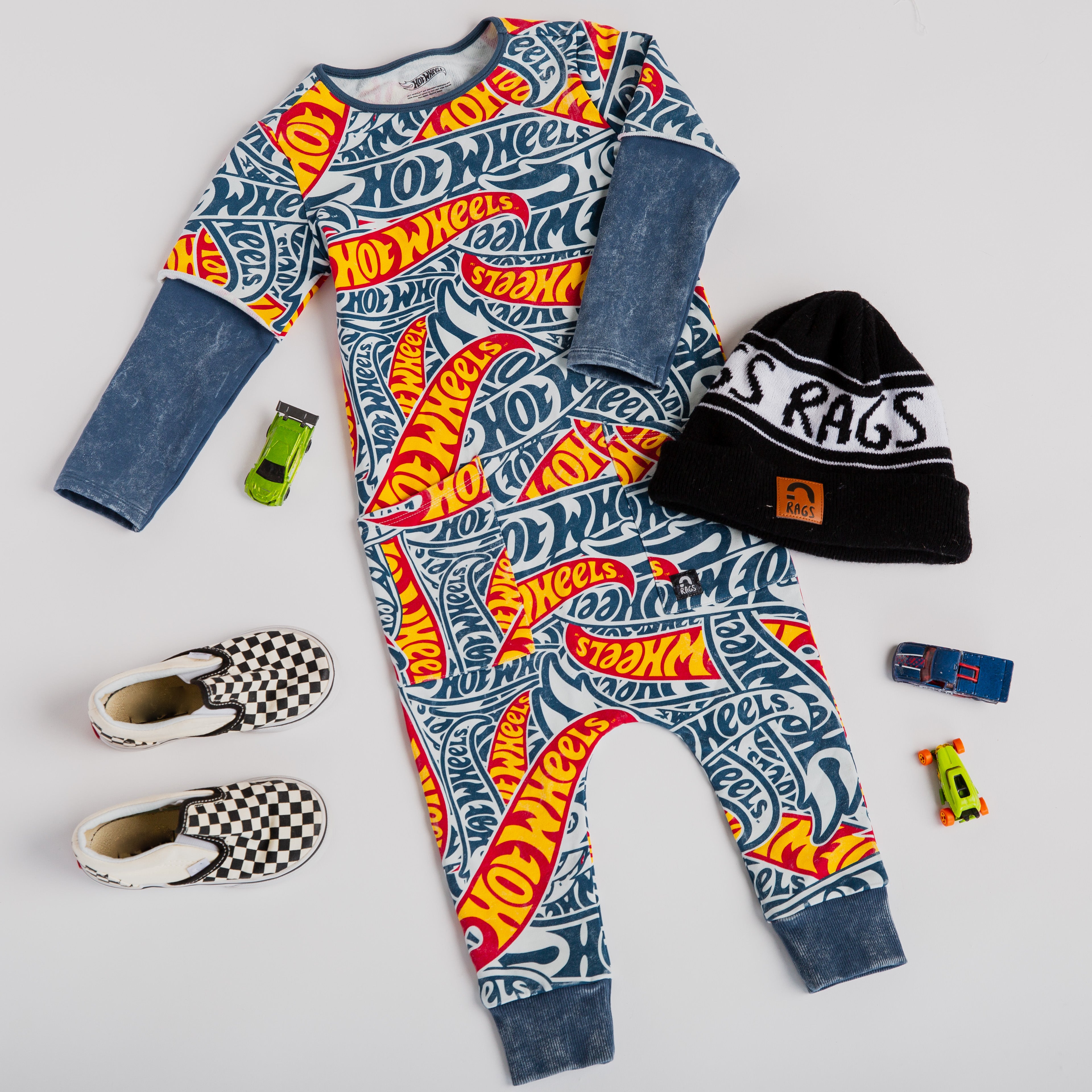 Layered Sleeve Rag Romper - Hot Wheels™ All over Print