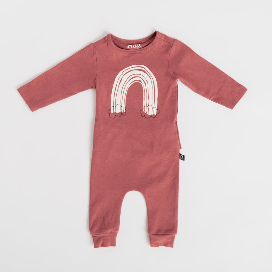 Peekabooty™ Rag Romper -  'Rainbow' in Faded Rose