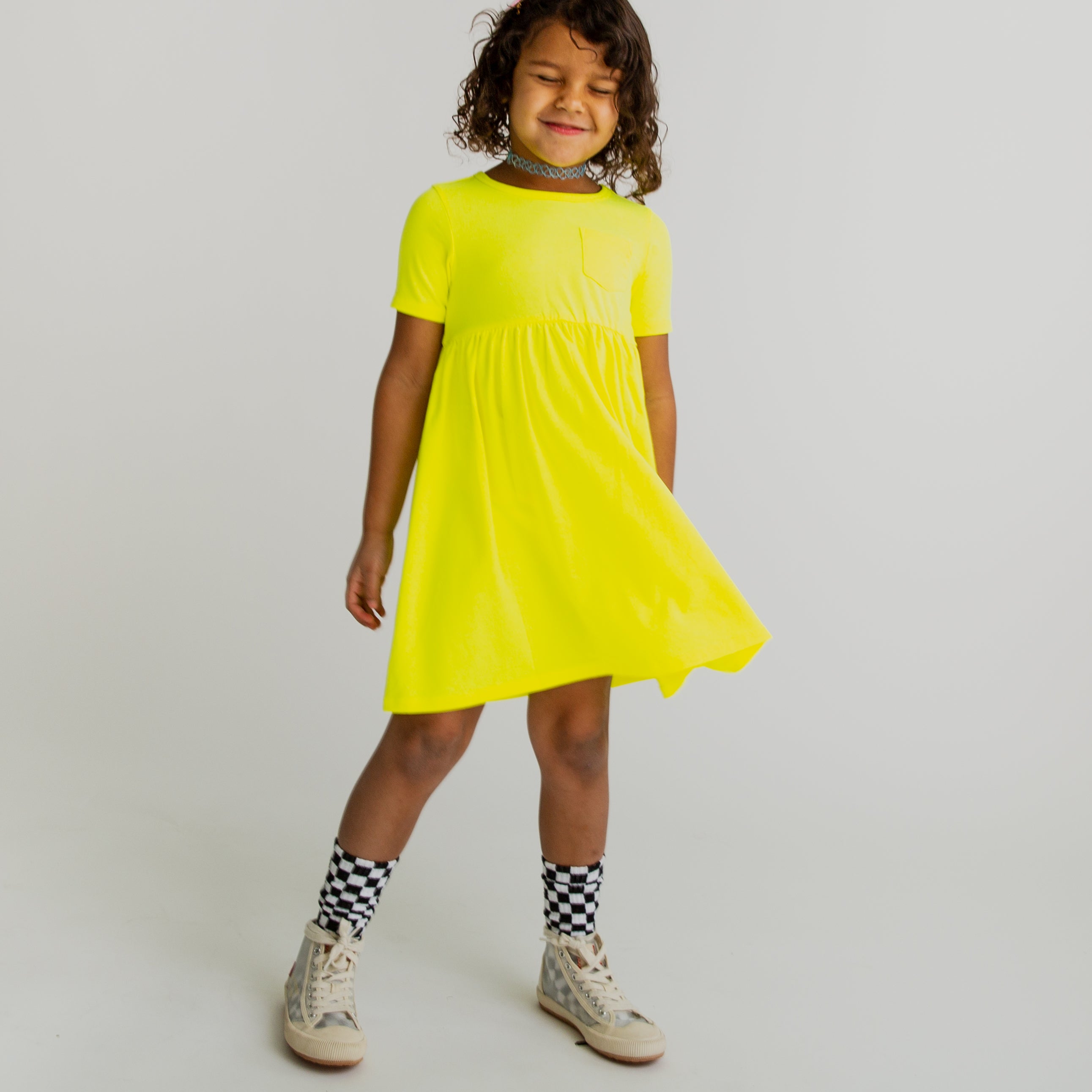 Essentials Short Sleeve Chest Pocket Dress - 'Neon Yellow'