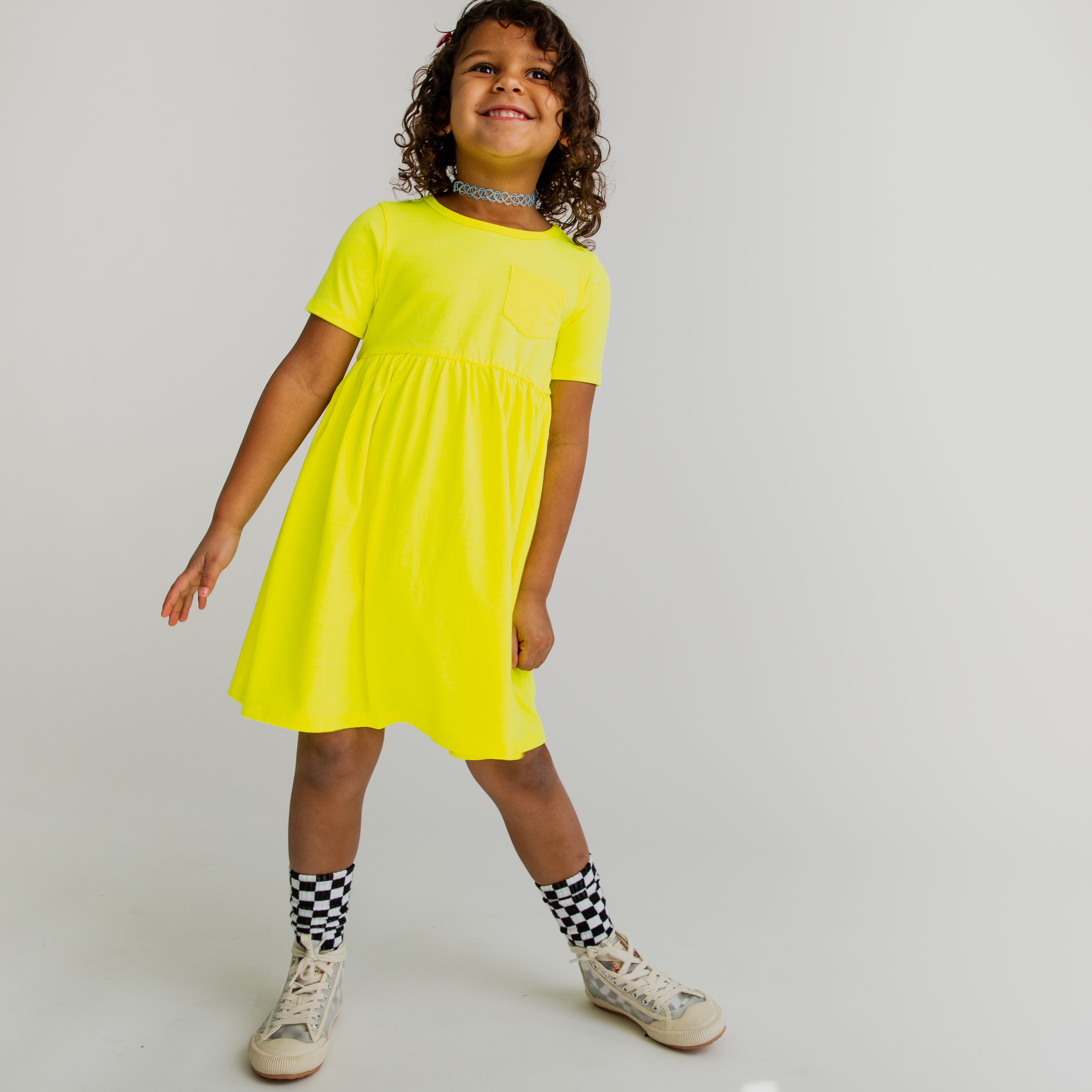 Essentials Short Sleeve Chest Pocket Dress - 'Neon Yellow'