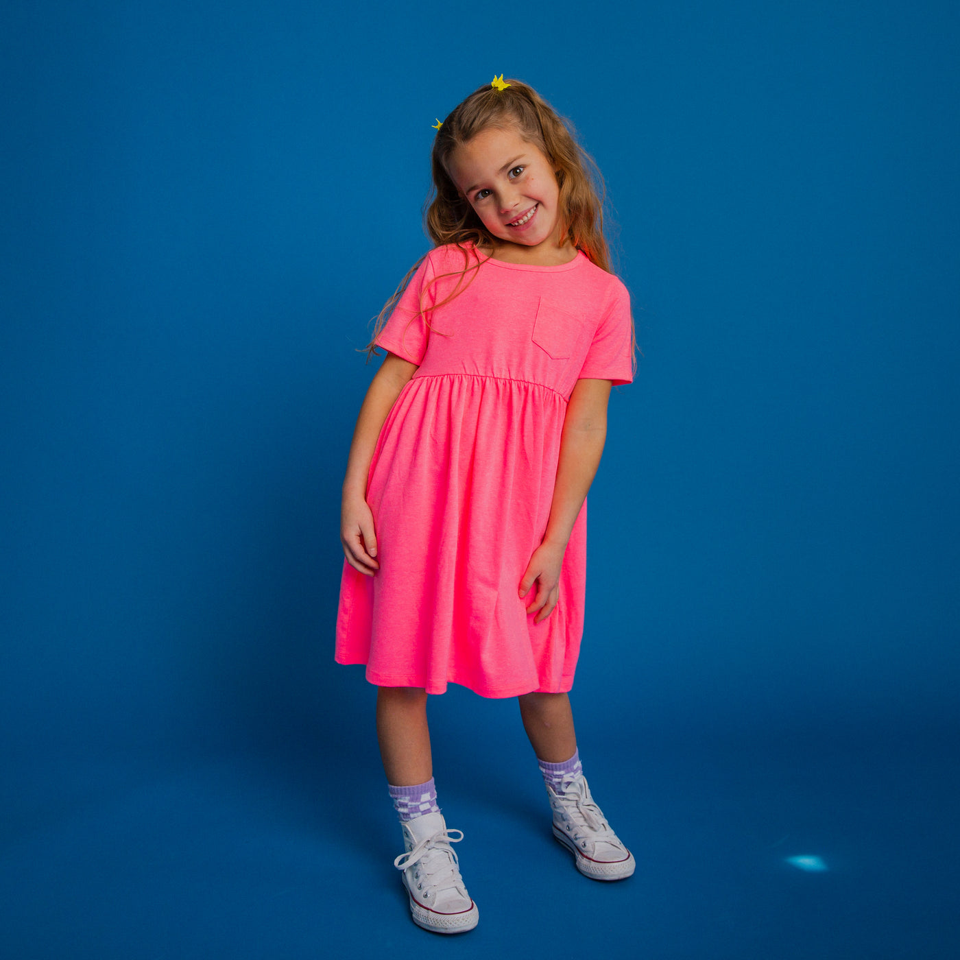 Essentials Short Sleeve Chest Pocket Dress - 'Neon Pink'