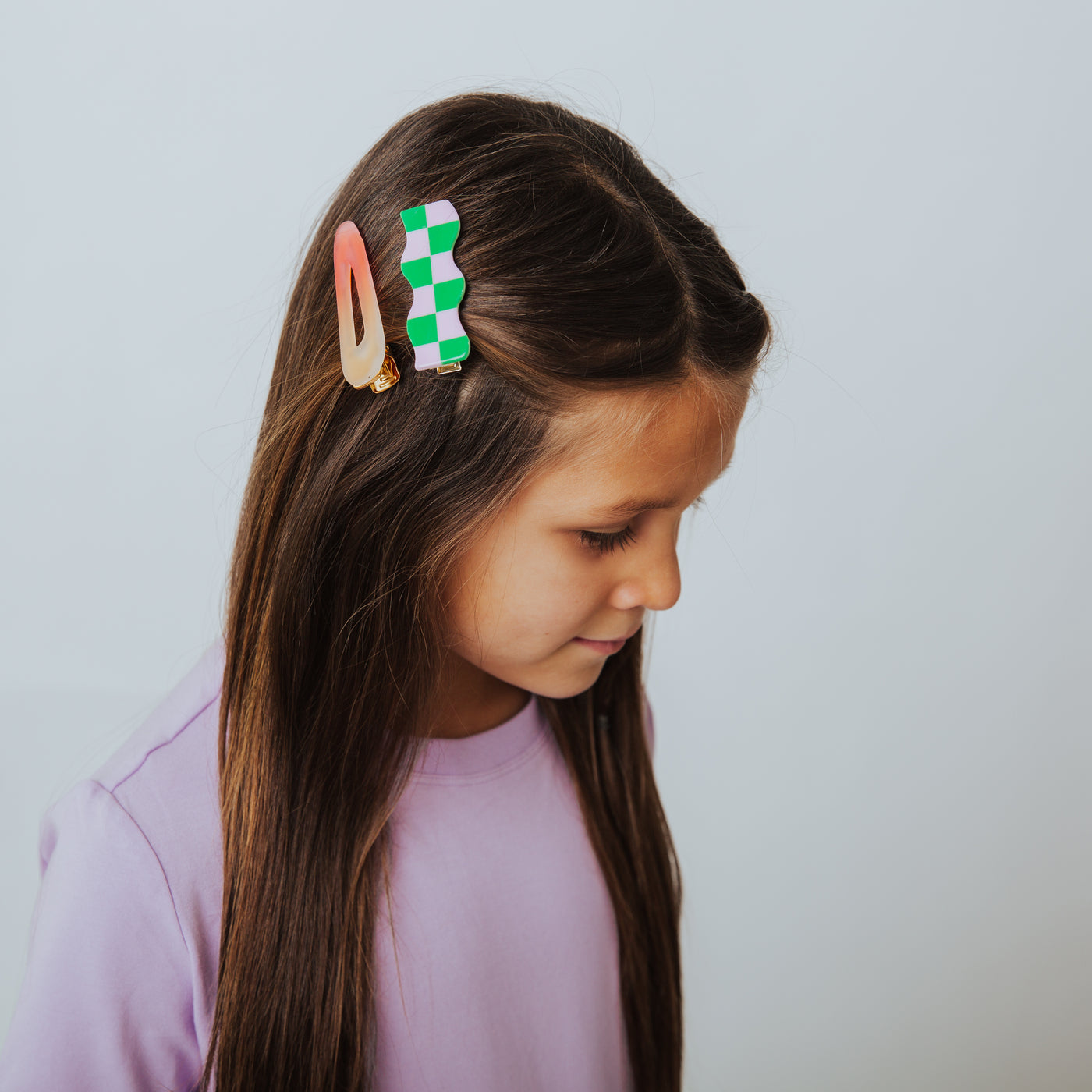 Hair Clips - 'Pink & Green Check'