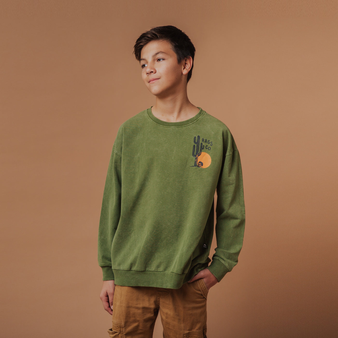 Drop Shoulder Crewneck - 'Desert' - Washed Cedar