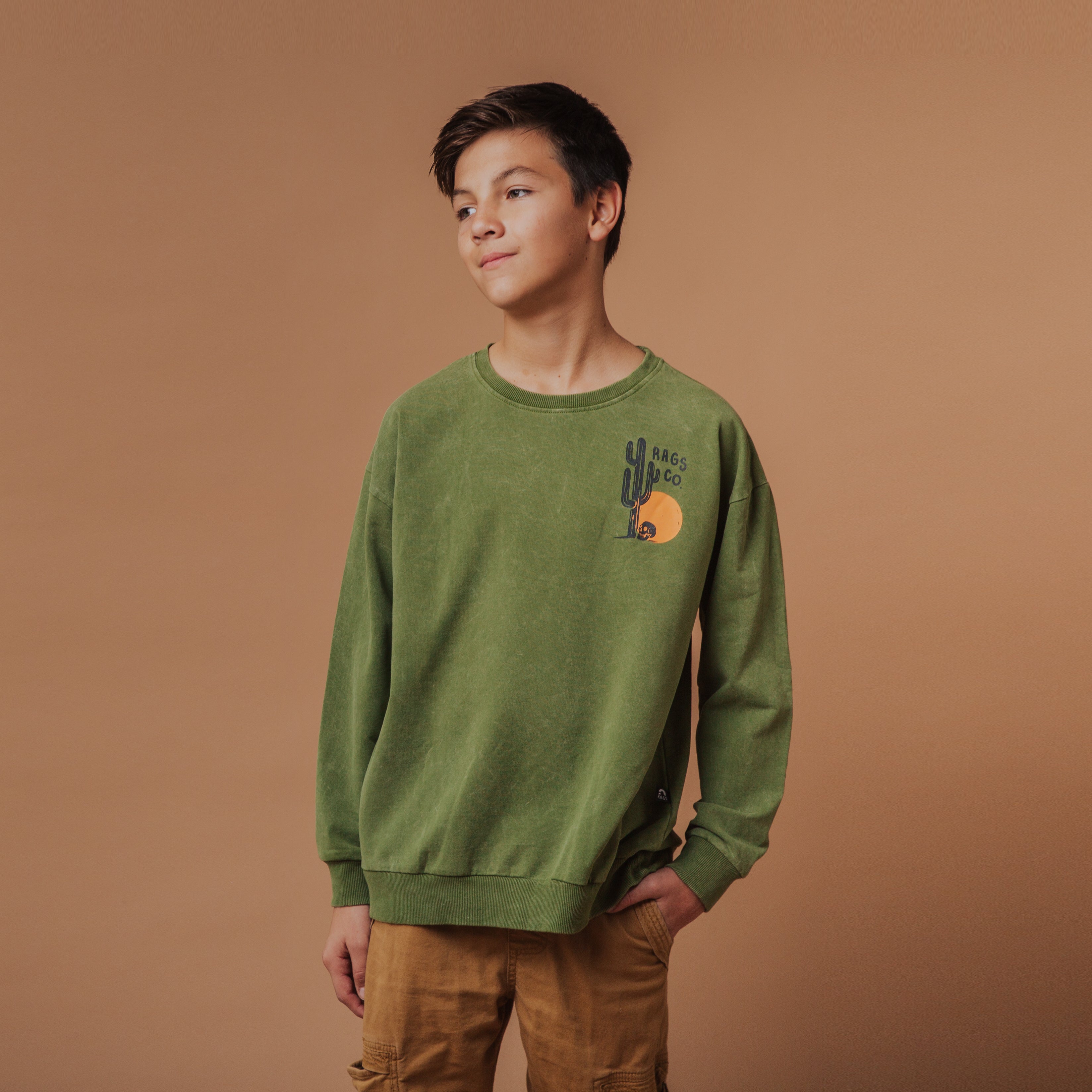 Drop Shoulder Crewneck - 'Desert' - Washed Cedar