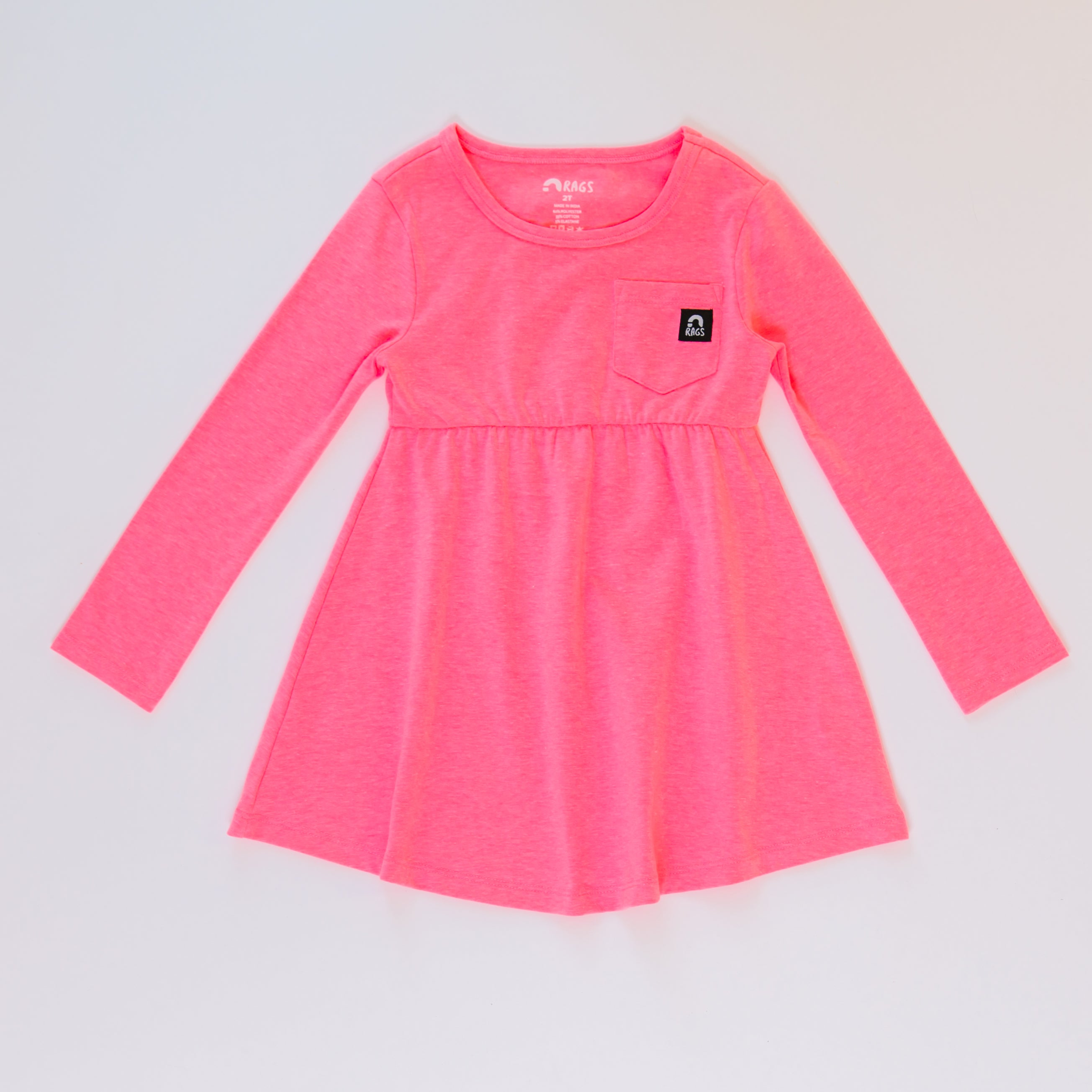 Essentials Long Sleeve Dress - Washed Neon Pink