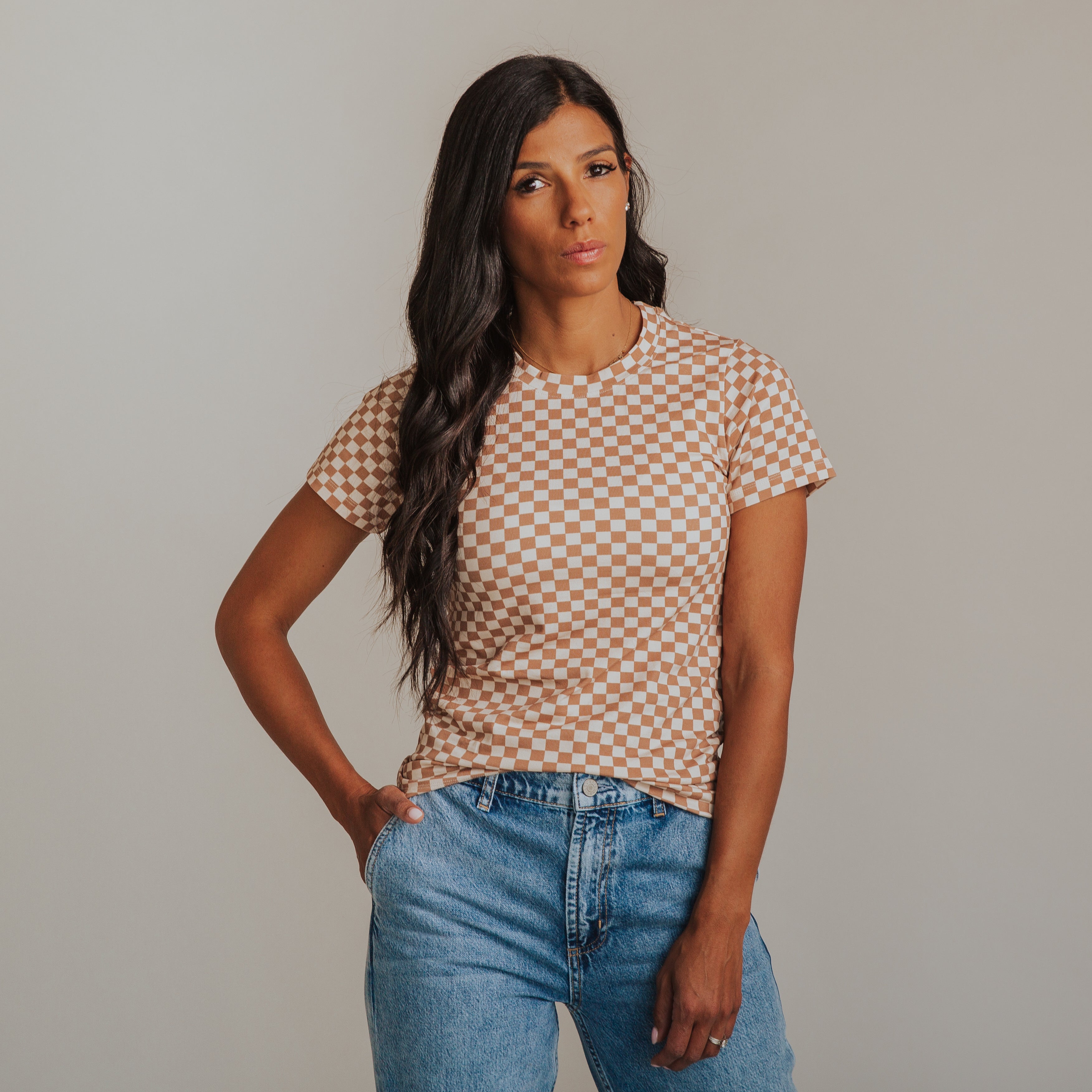 Camel Checker Women's Tee | Women's T-shirts | RAGS.COM · RAGS.com