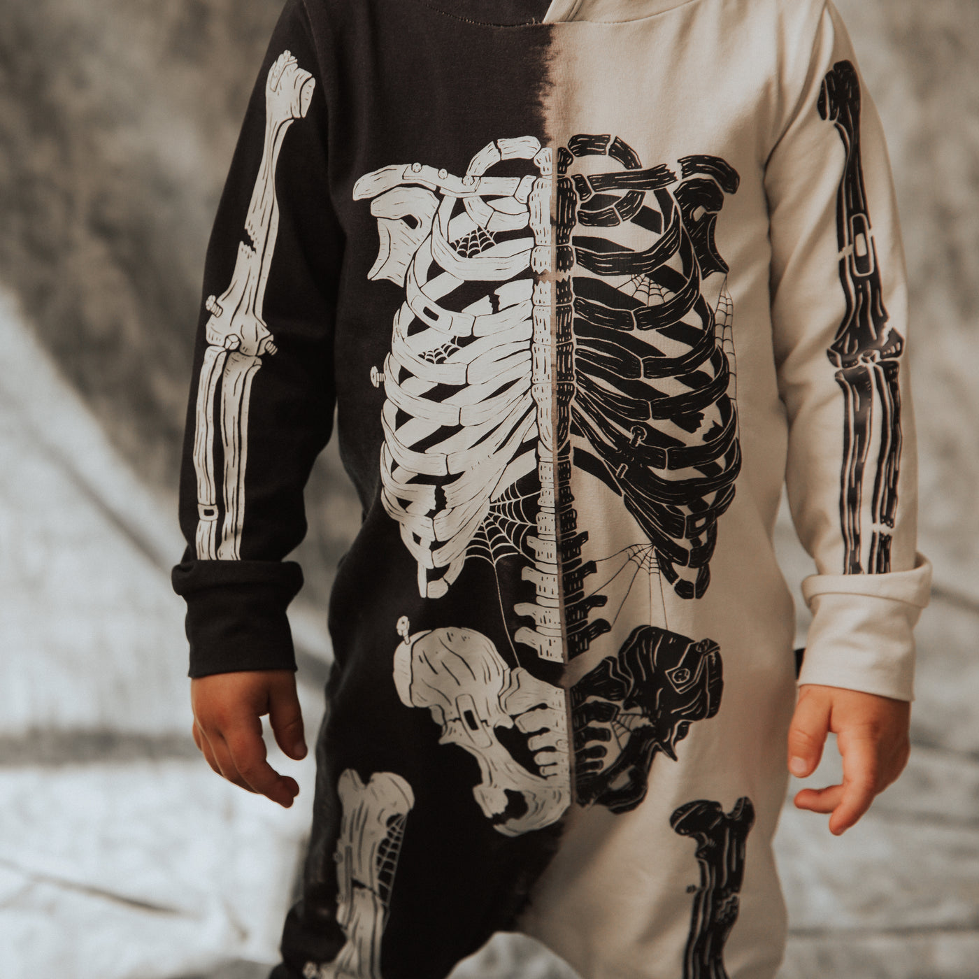 Rag Romper - 'Full Body Skelly' - Black & White