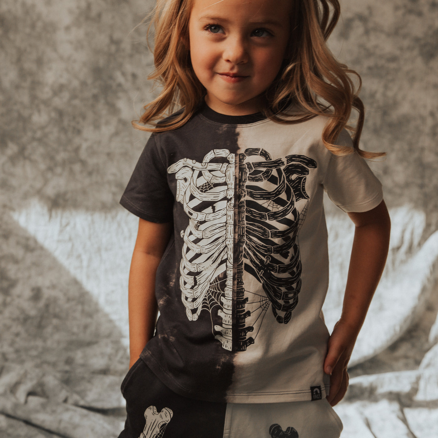 Short Sleeve Kids Tee - 'Skelly' - Black & White