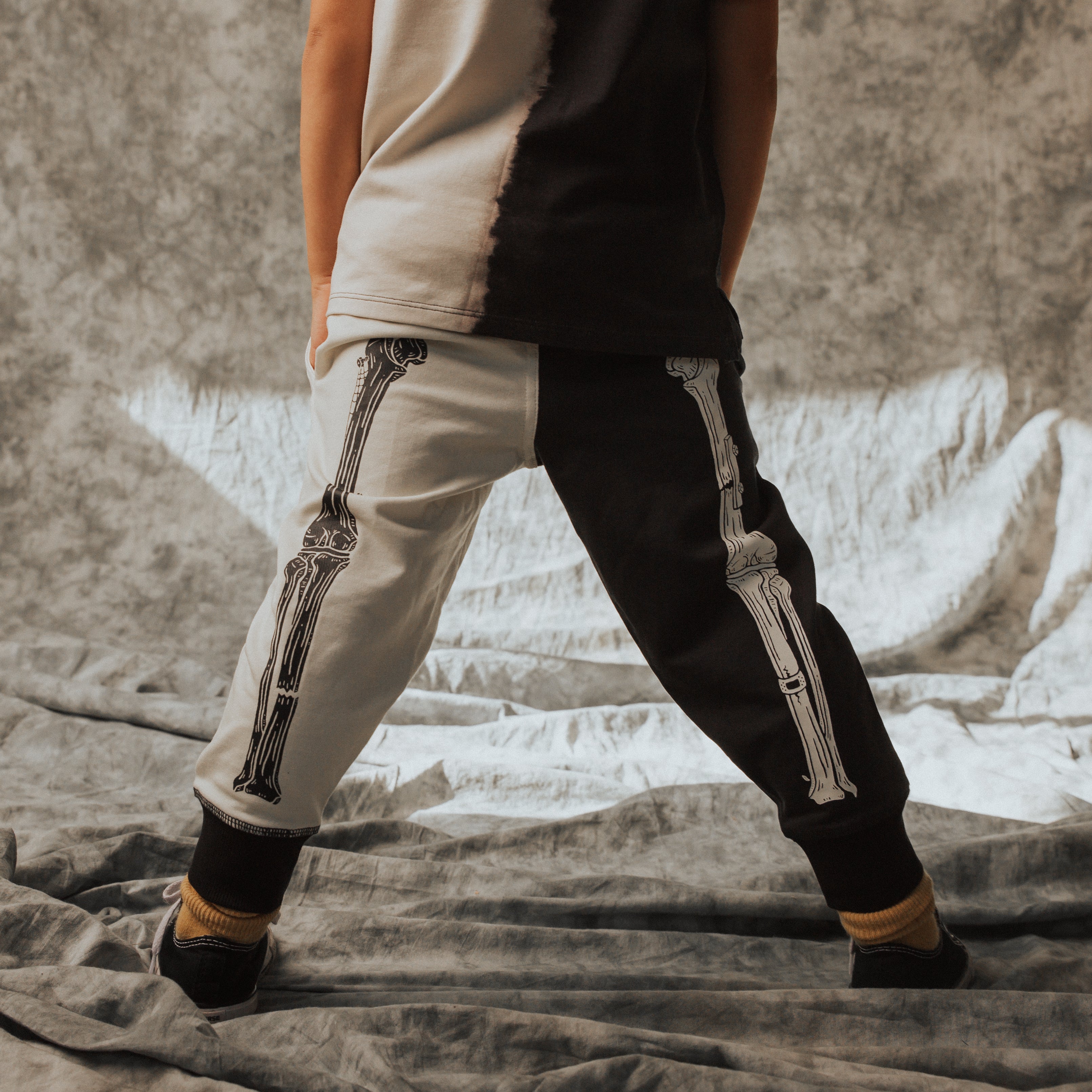 Relaxed Fit Joggers - 'Skelly' - Black & White