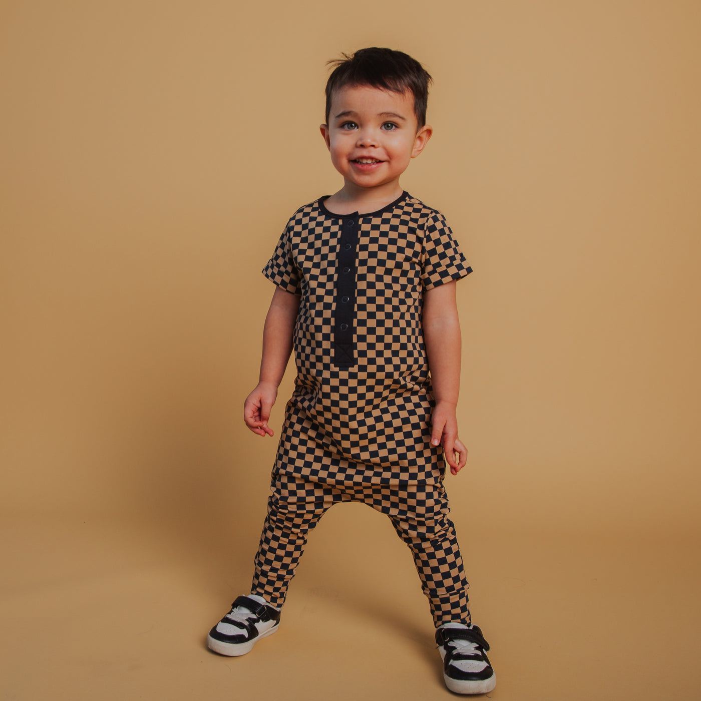 Rag Romper - Black & Tan Check