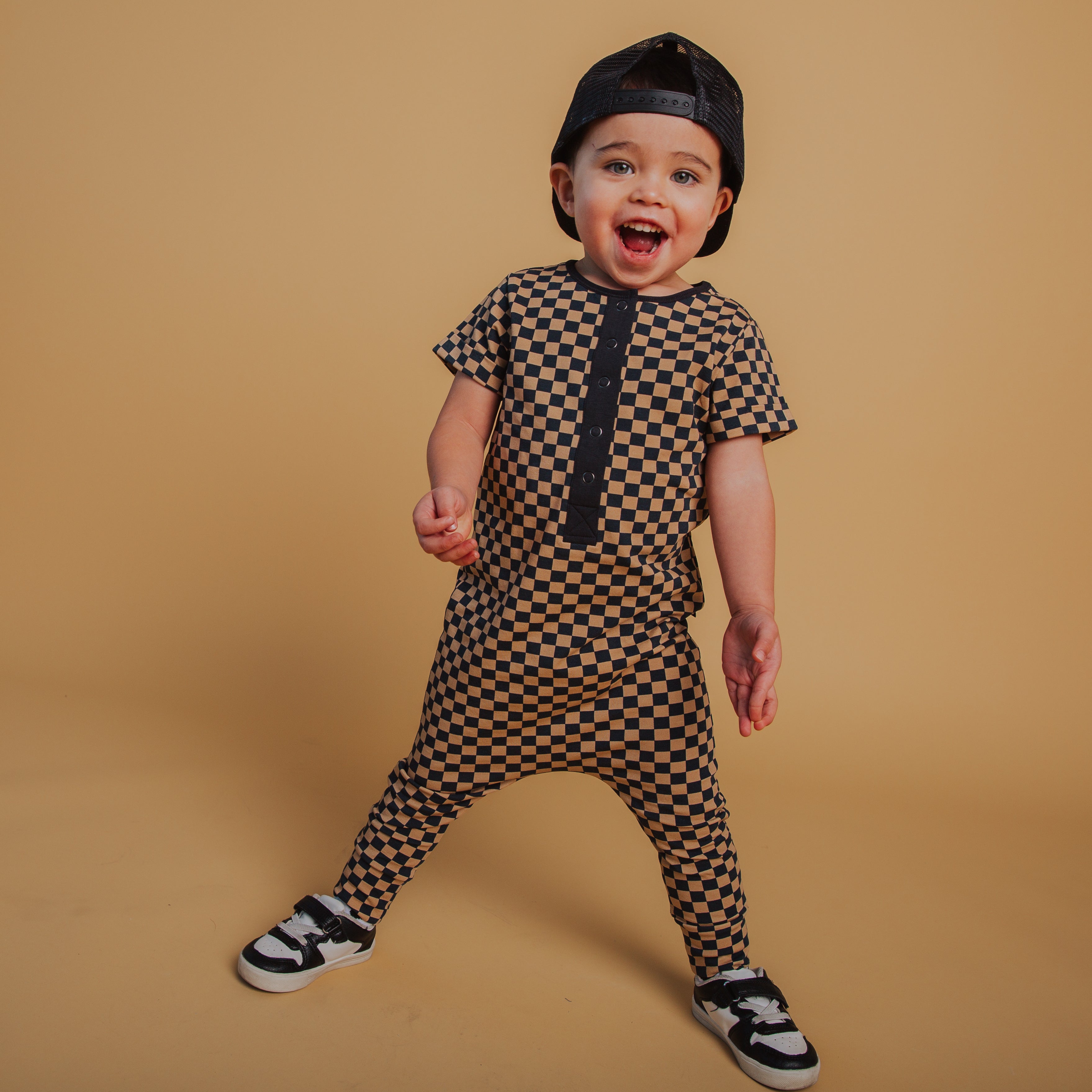 Rag Romper - Black & Tan Check