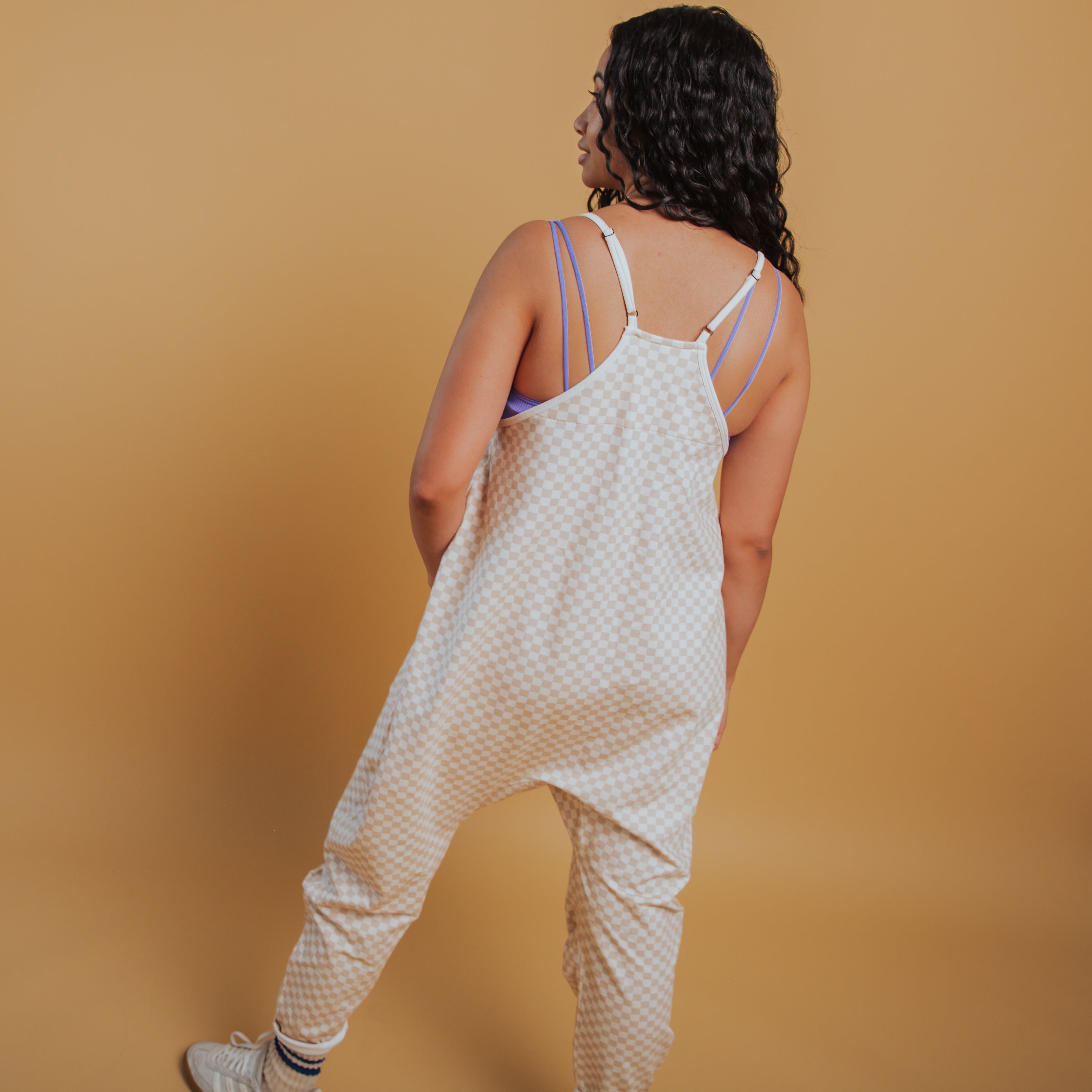 Women's Tank Romper - Cream Check