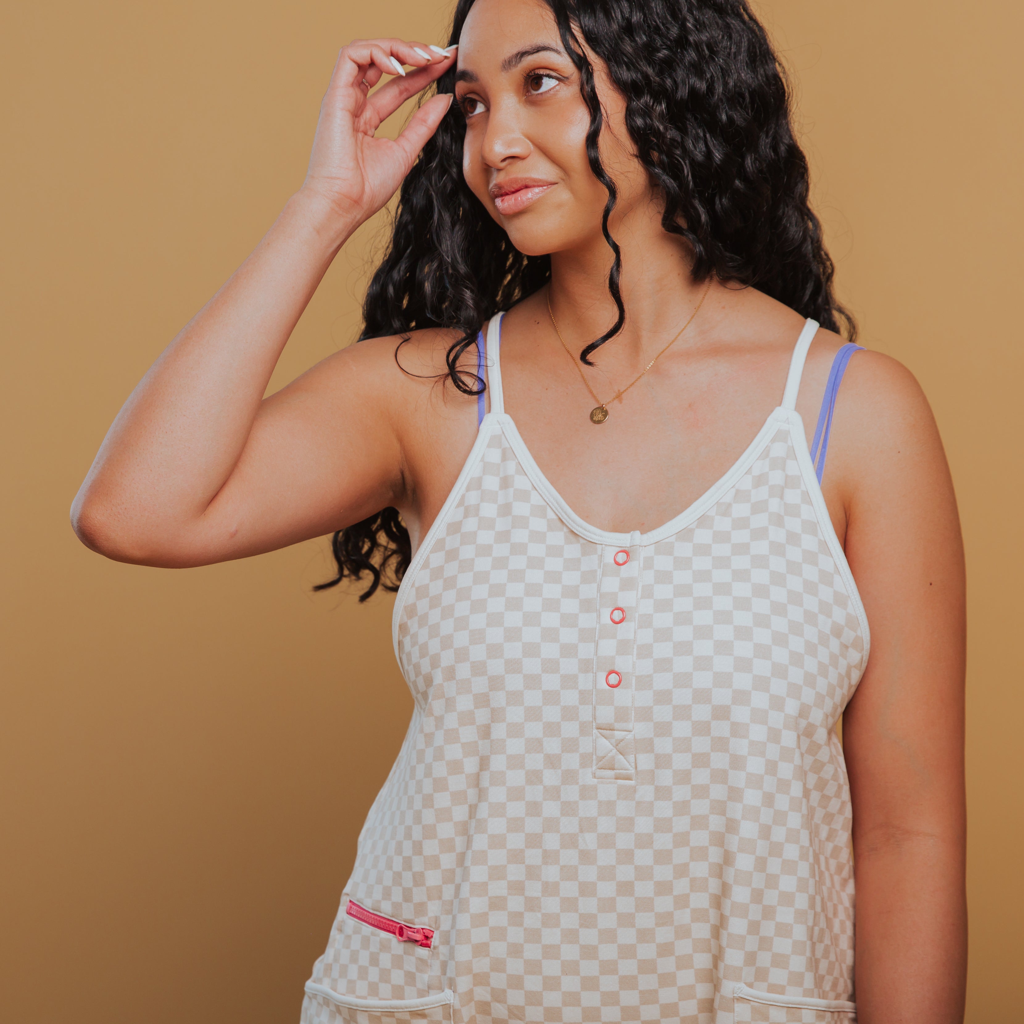 Women's Tank Romper - Cream Check