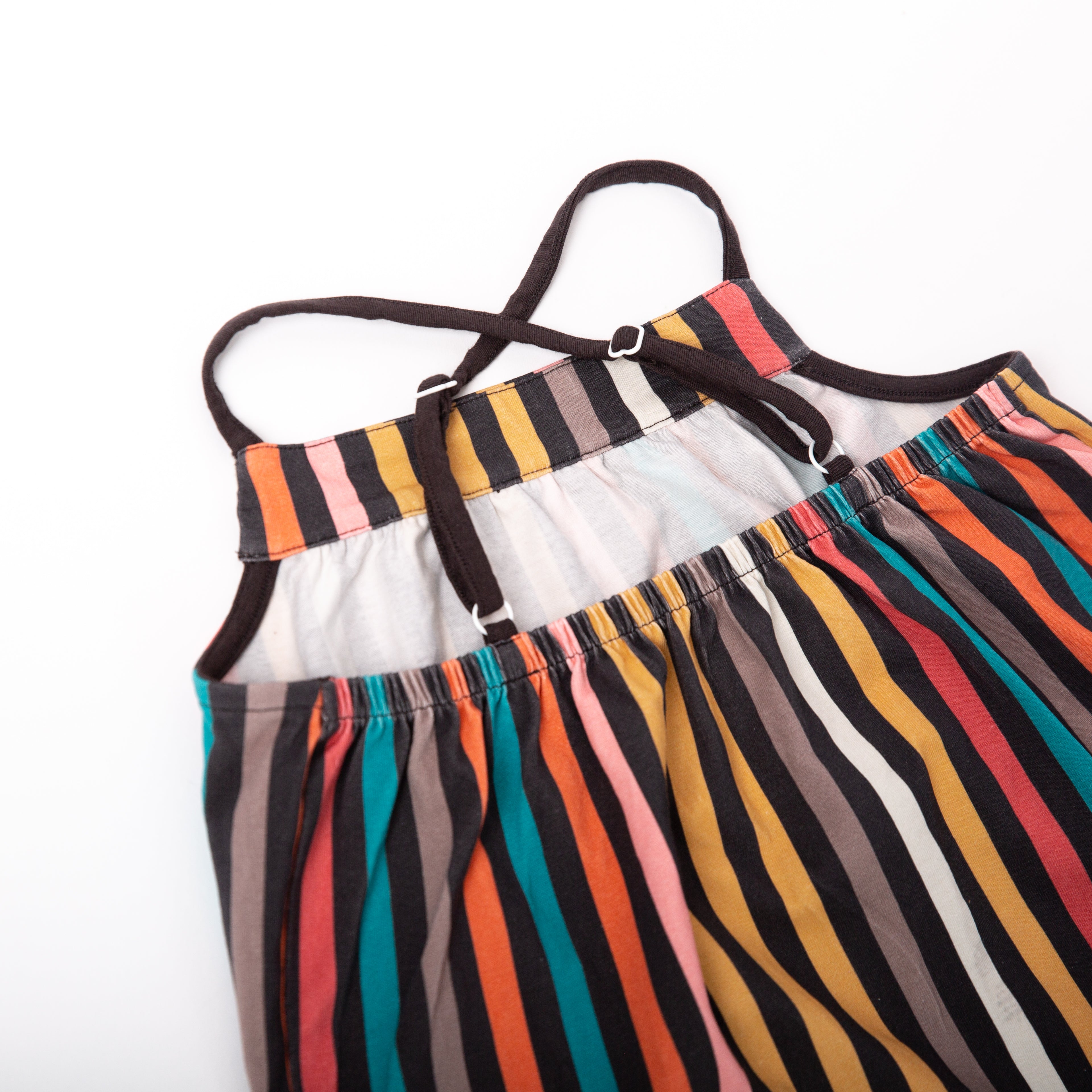 Gathered Strappy Tank Rag Romper With Pockets - 'Vertical Stripe'