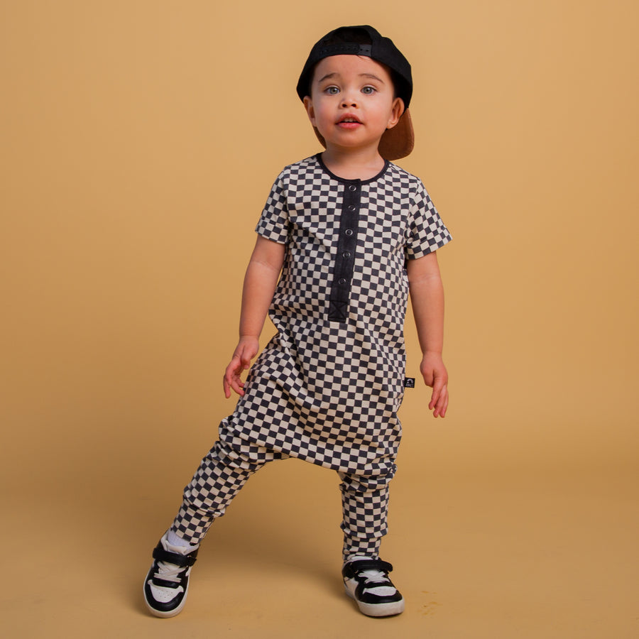 Rag Romper - Washed B&W Check