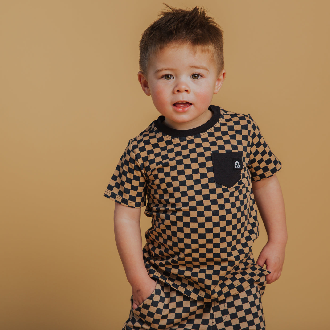 Short Sleeve Tee - Black & Tan Check